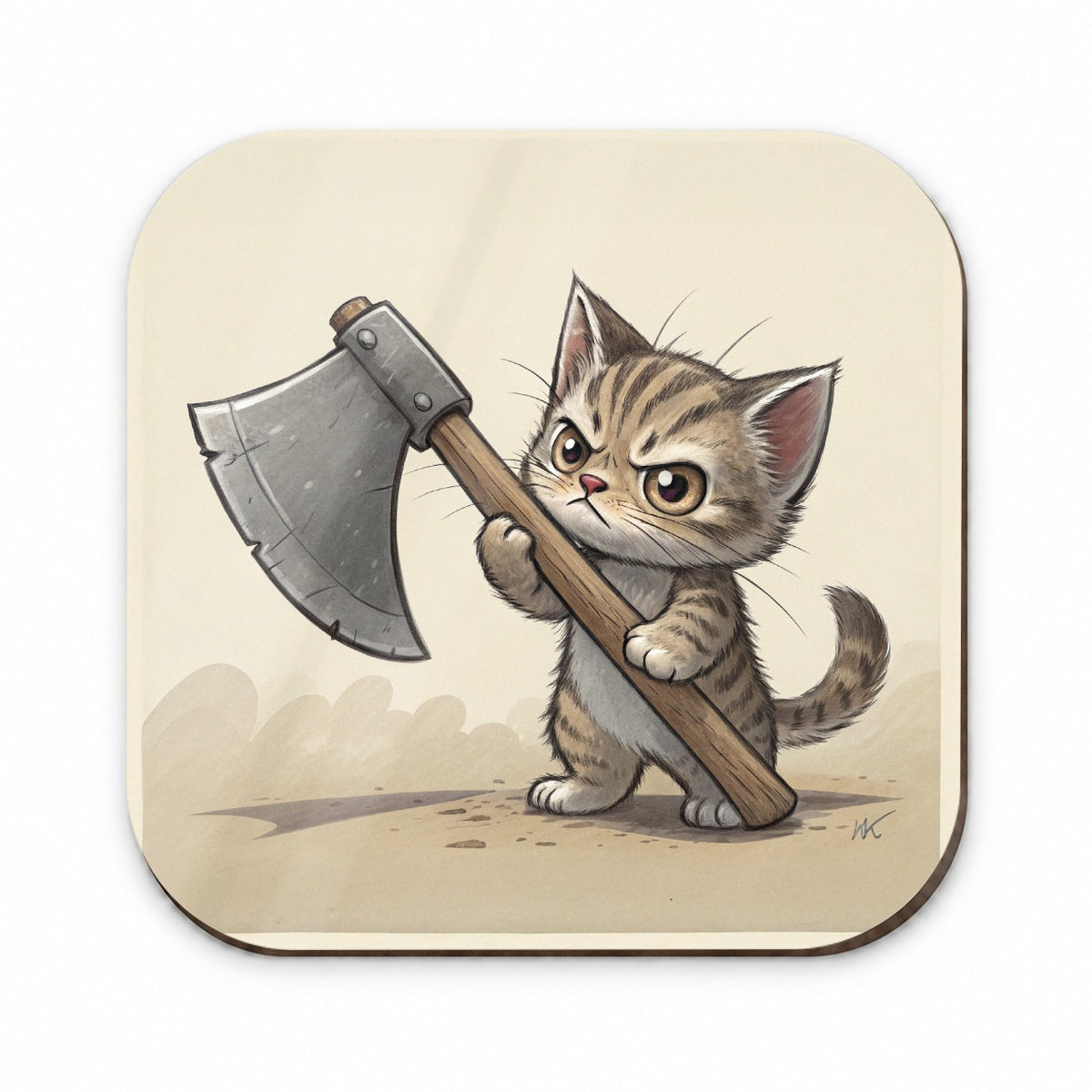Small Cat Kitten Wielding a Large Axe Funny Fantasy Fridge Magnet