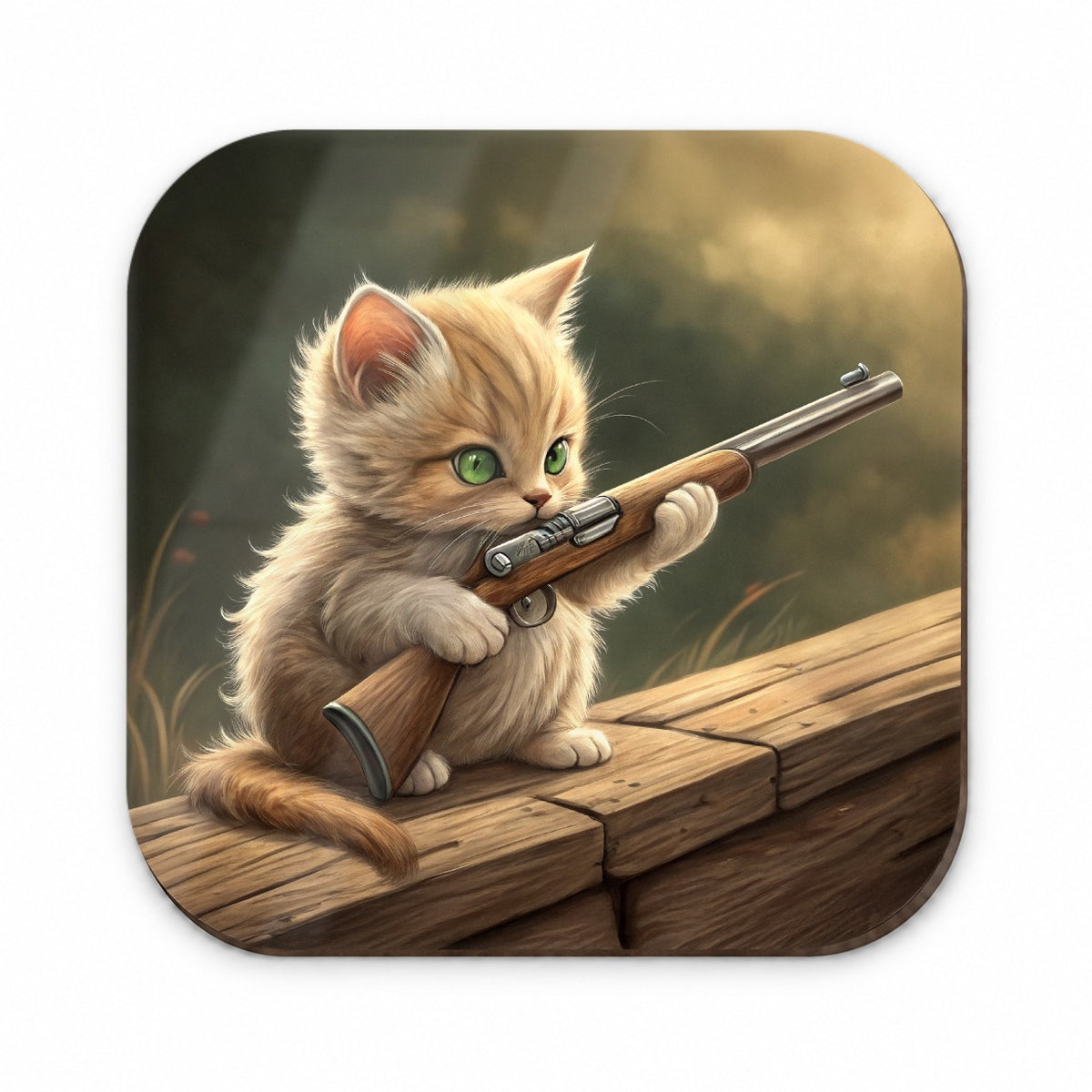 Small Cute Fuzzy Cat Kitten with a Shotgun Funny Fridge Magnet