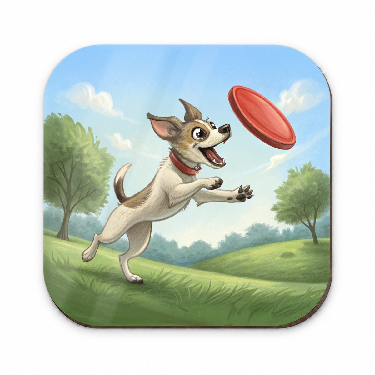 Small Dog Catching a Flying Disc Fridge Magnet