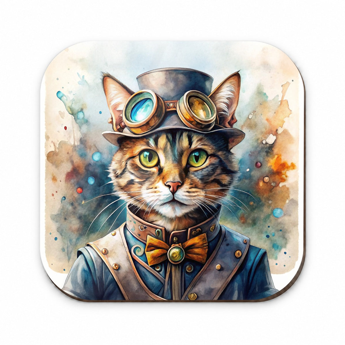 Steampunk Cat Hat and Goggles Watercolor Fridge Magnet