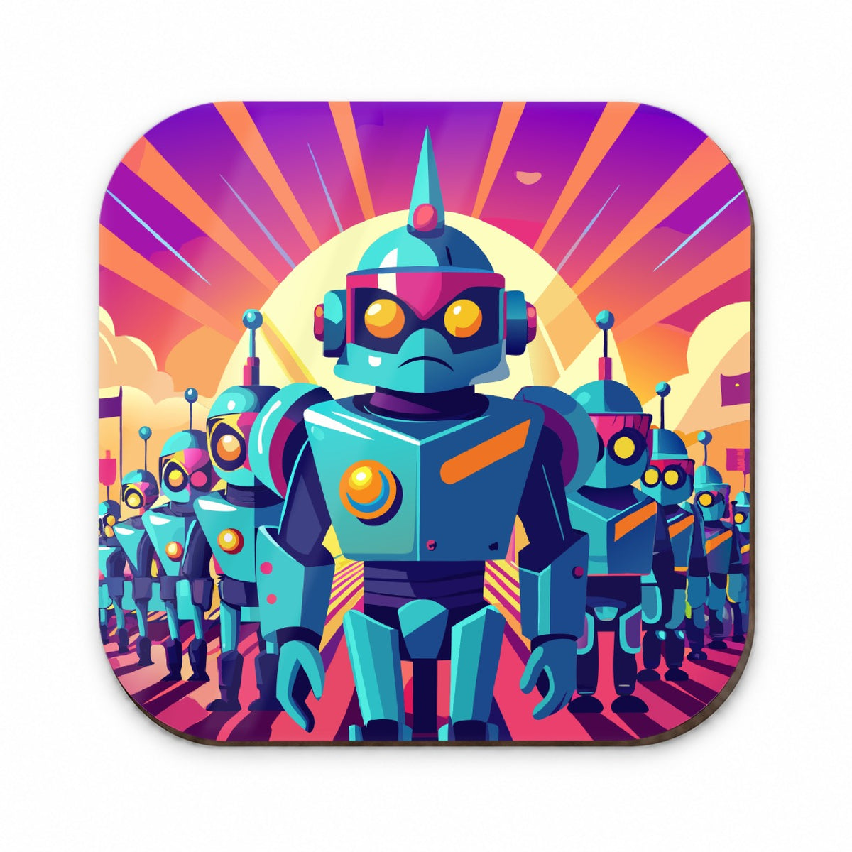 Vibrant Colored Sci-fi Robot Army Marching Fridge Magnet