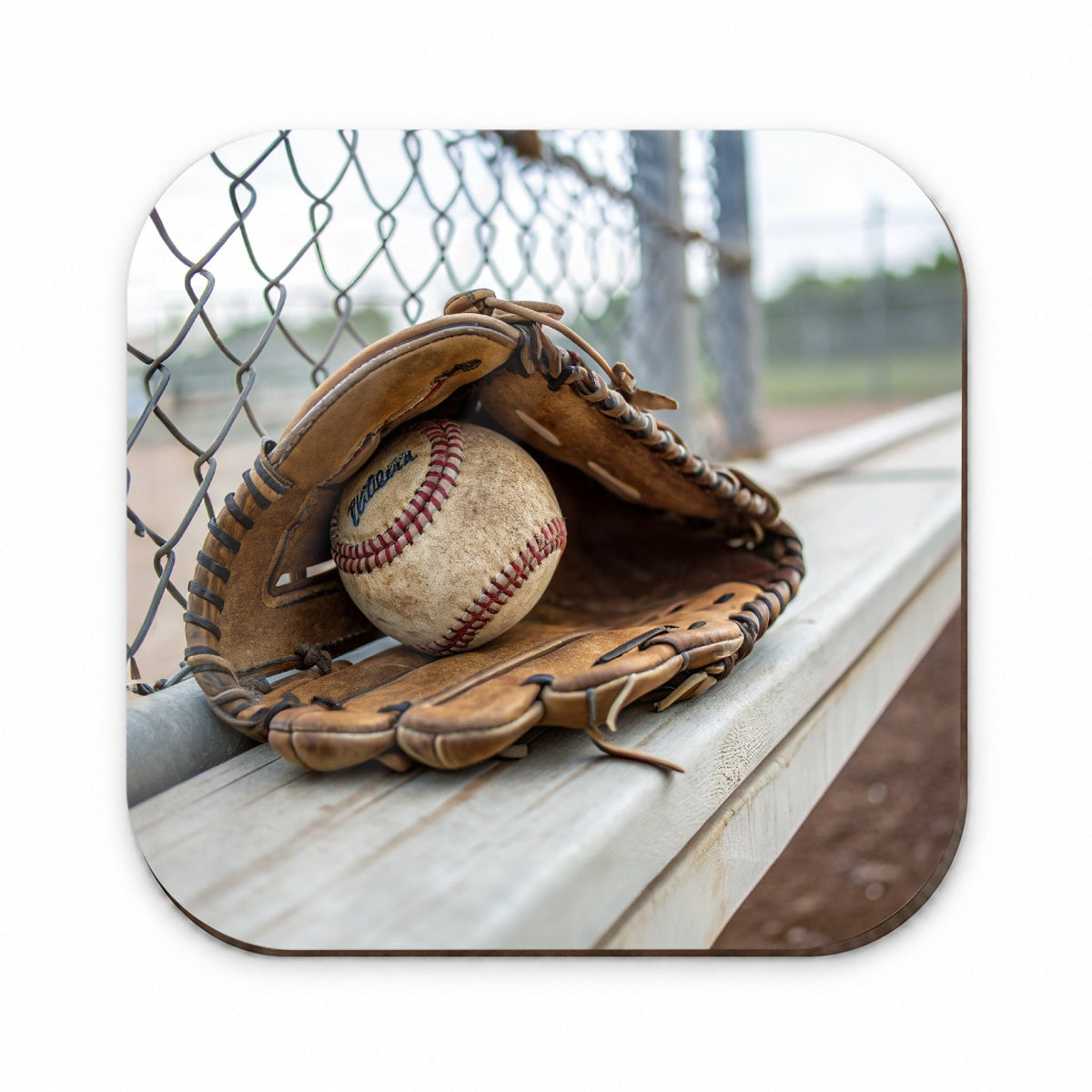Baseball Glove With Baseball on Dugout Bench Fridge Magnet