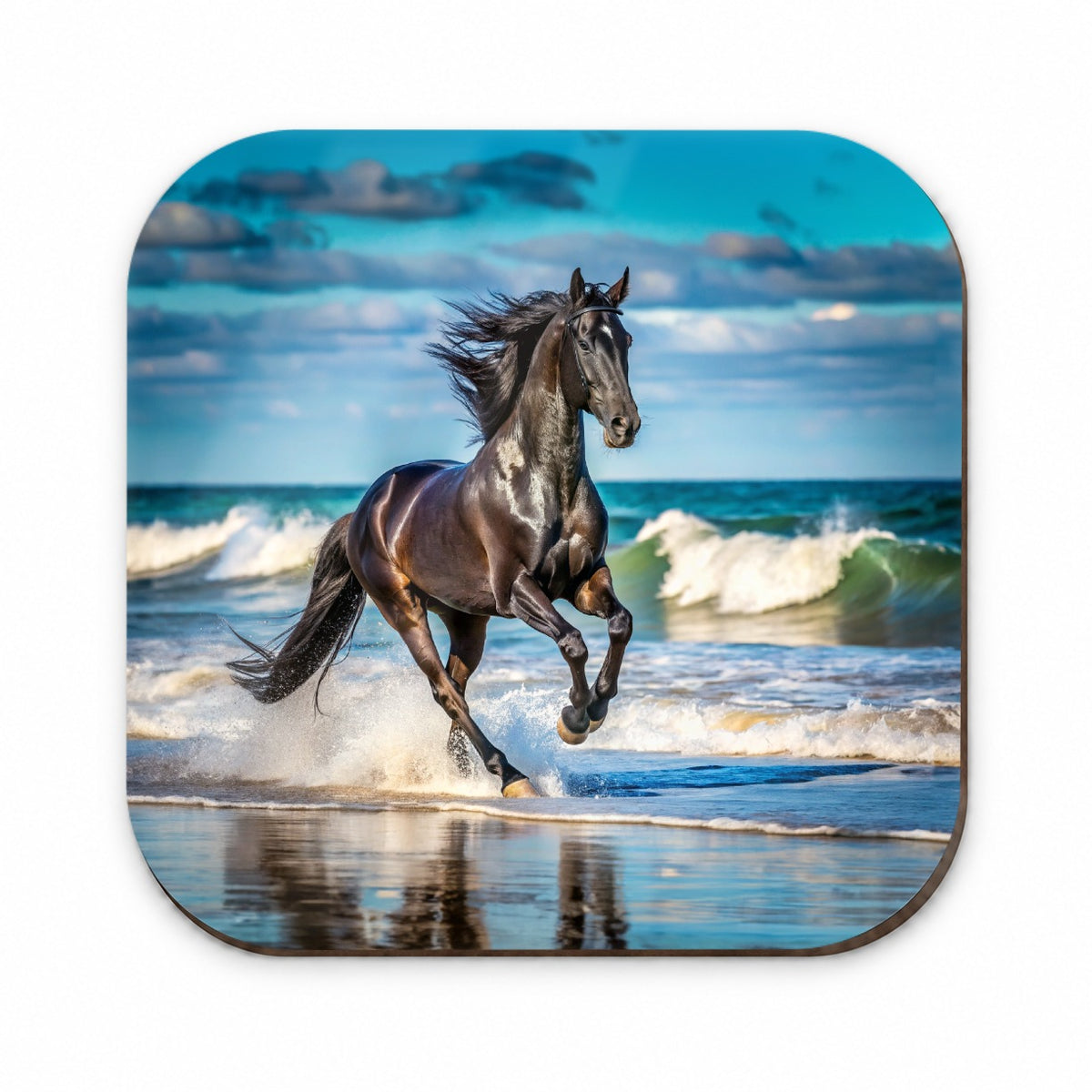 Black Horse Stallion Galloping On The Beach Fridge Magnet