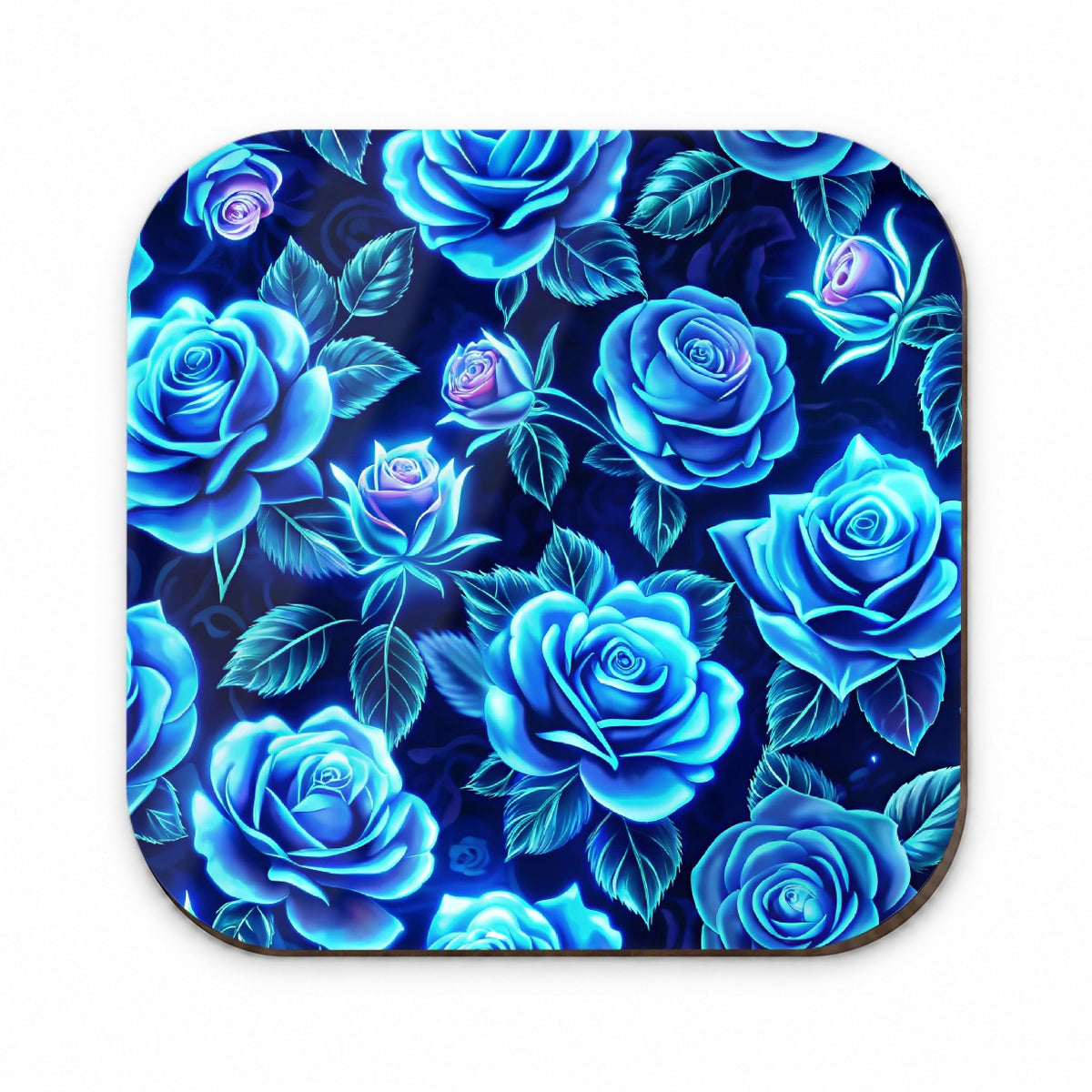 Blue Neon Rose Floral Pattern Fridge Magnet