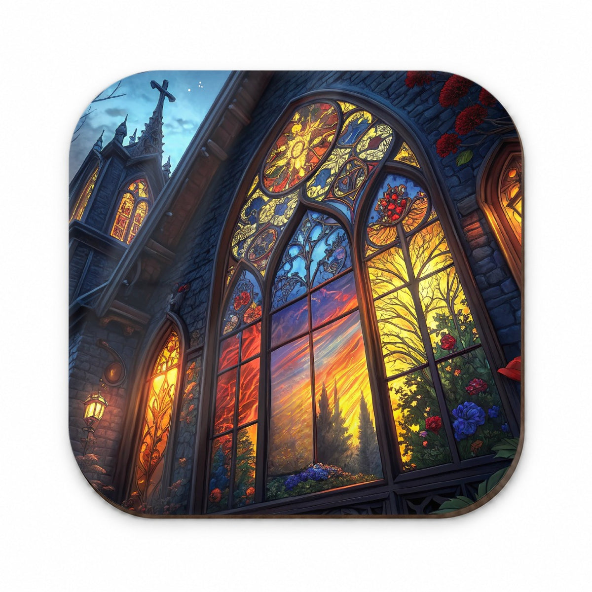 Church Stained Glass Windows at Night Fridge Magnet