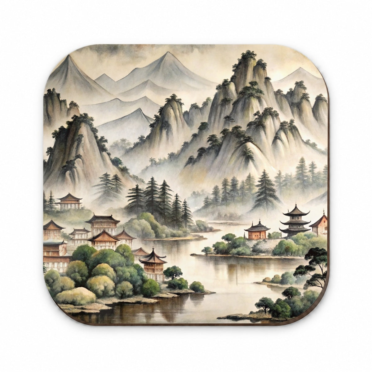 Japanese Style Ink Painting Lake and Mountains Landscape Fridge Magnet