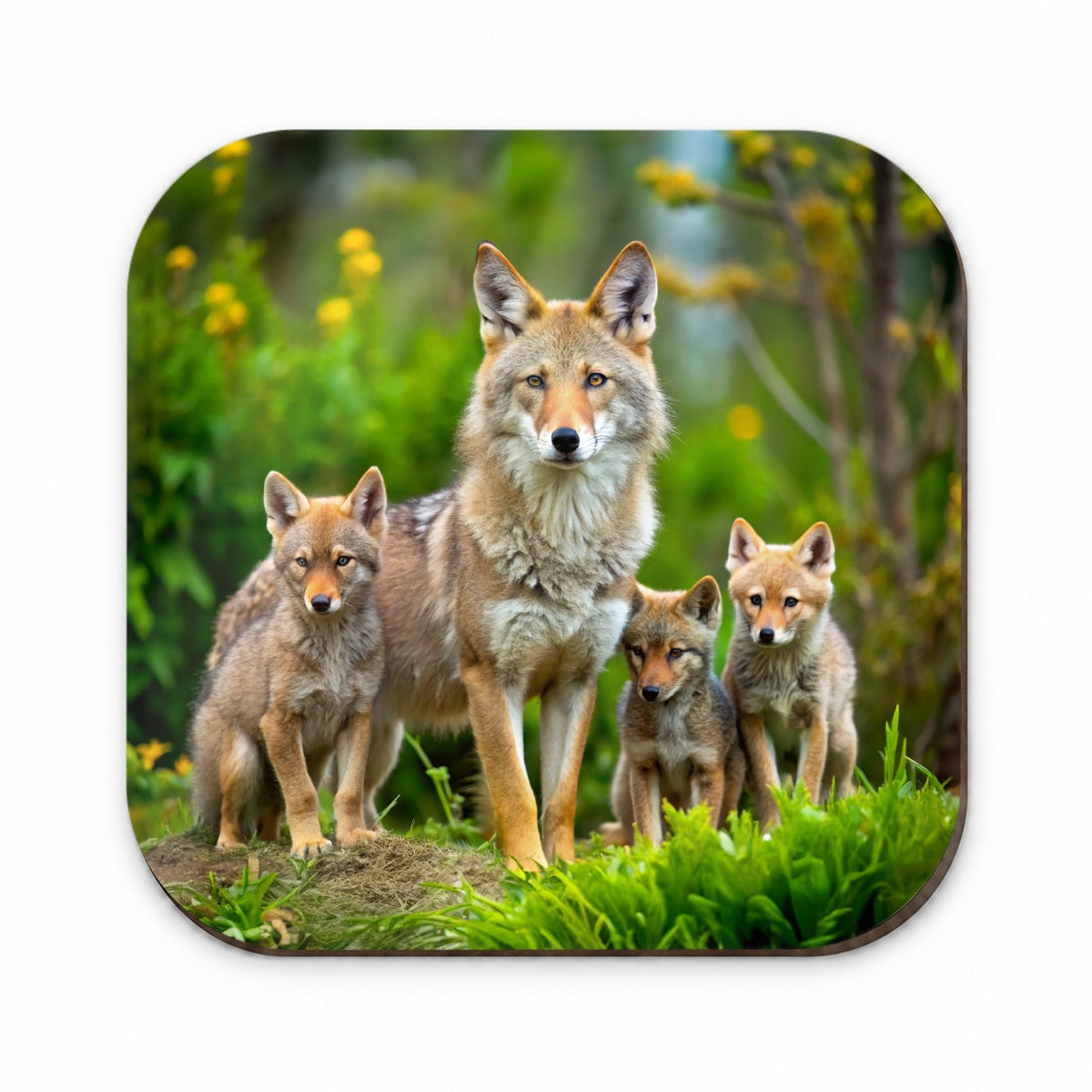 Mother Coyote And Pups Fridge Magnet