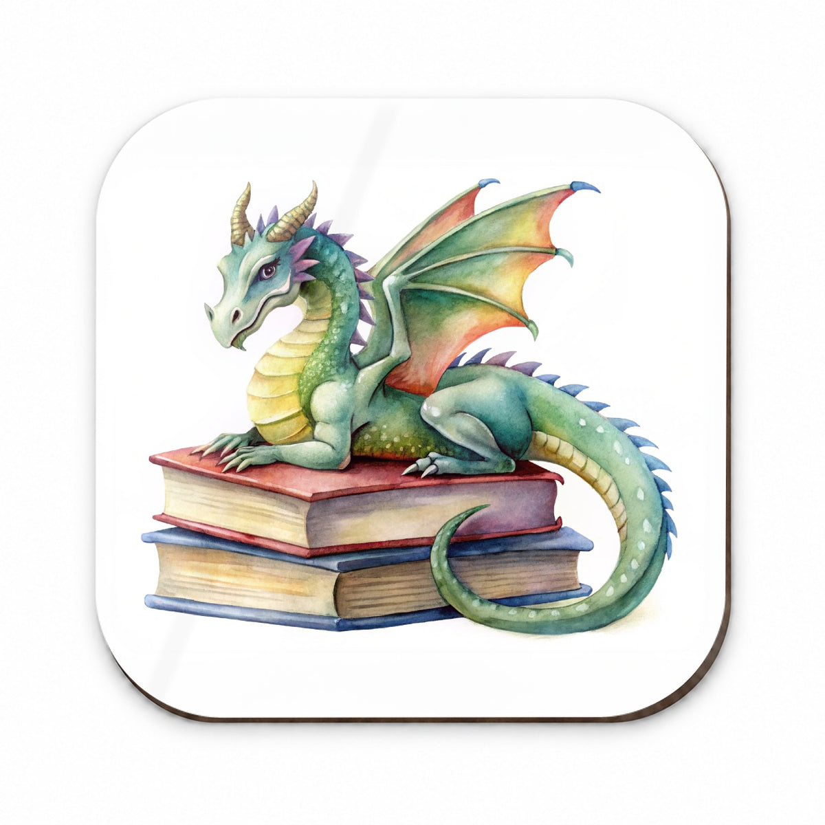 Reading Dragon Laying On Top Books Watercolor Fridge Magnet