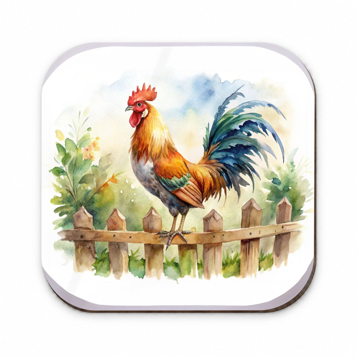 Rooster On Fence Watercolor Fridge Magnet