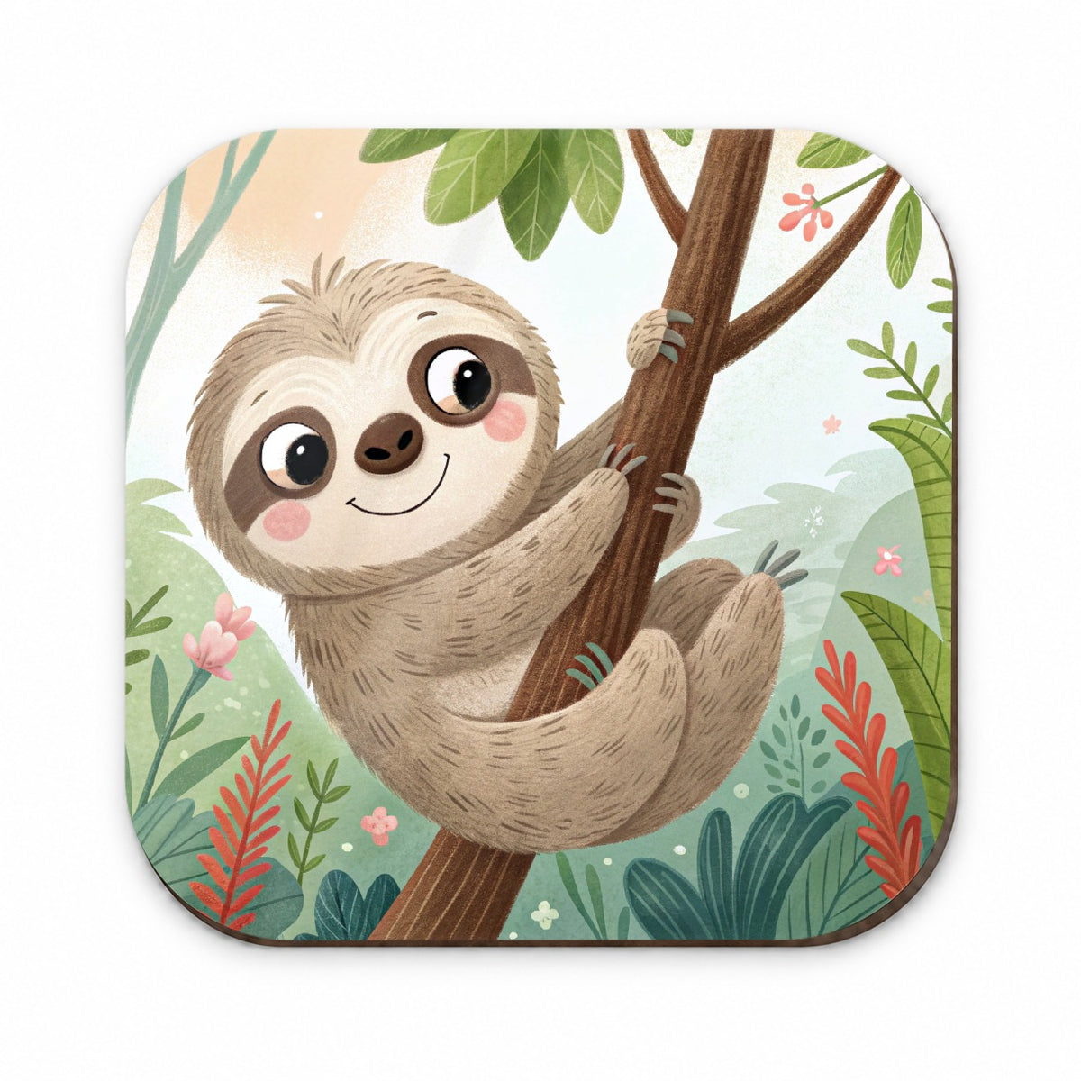 Sloth on Tree Children's Illustration Style Fridge Magnet