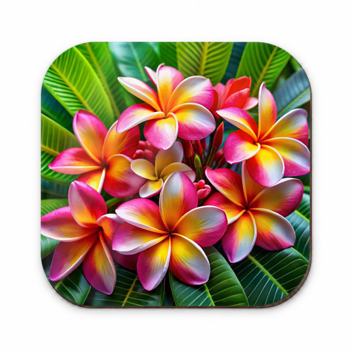 Tropical Pink Yellow Plumeria Flowers Fridge Magnet