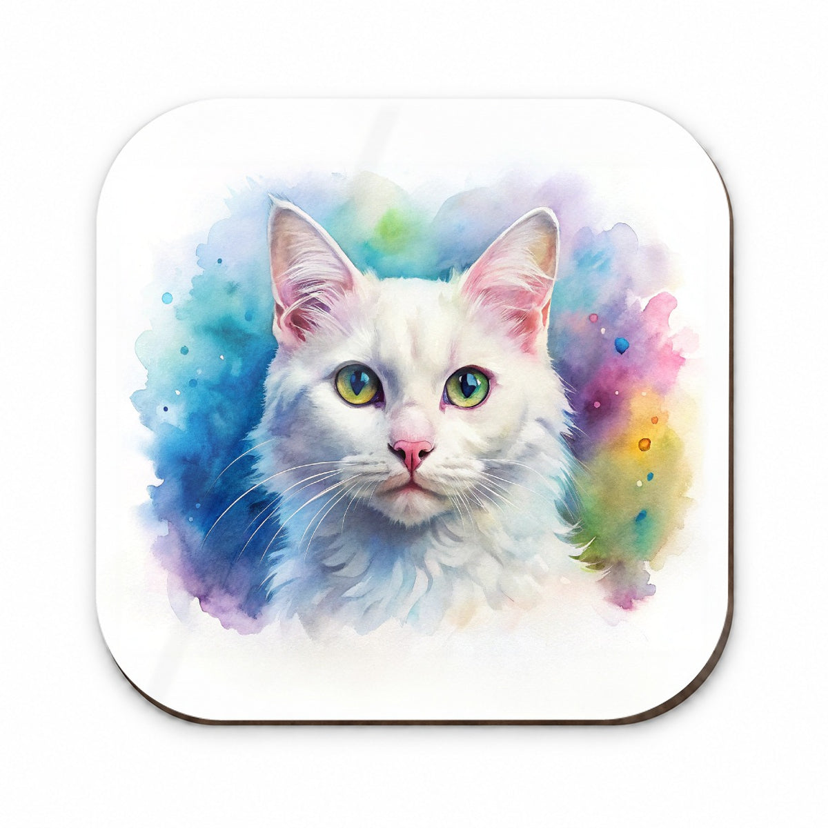 White Cat Watercolor Style Fridge Magnet