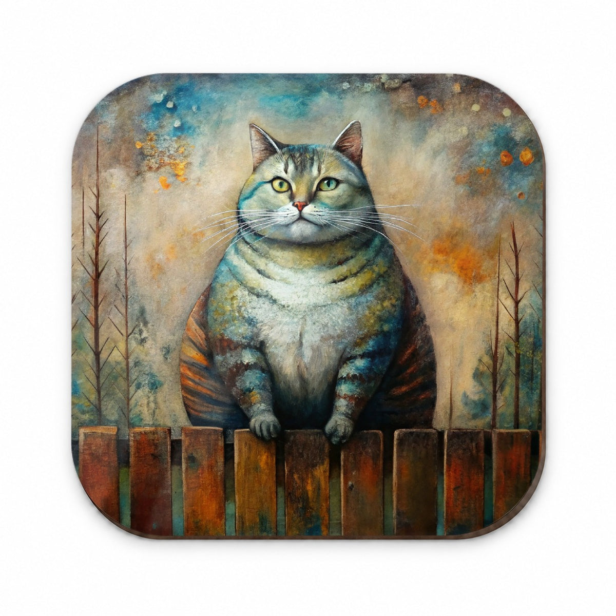 Fat Chunky Alley Cat Sitting On Fence Abstract Art Fridge Magnet