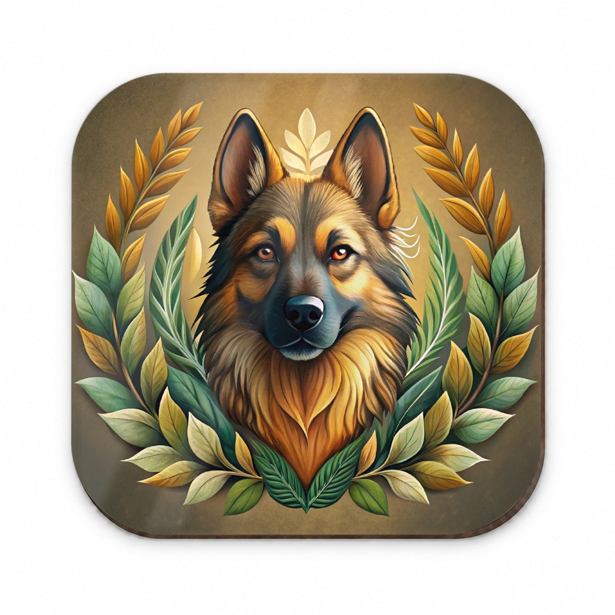 Stylized German Shepherd Illustration Leaf Design Fridge Magnet