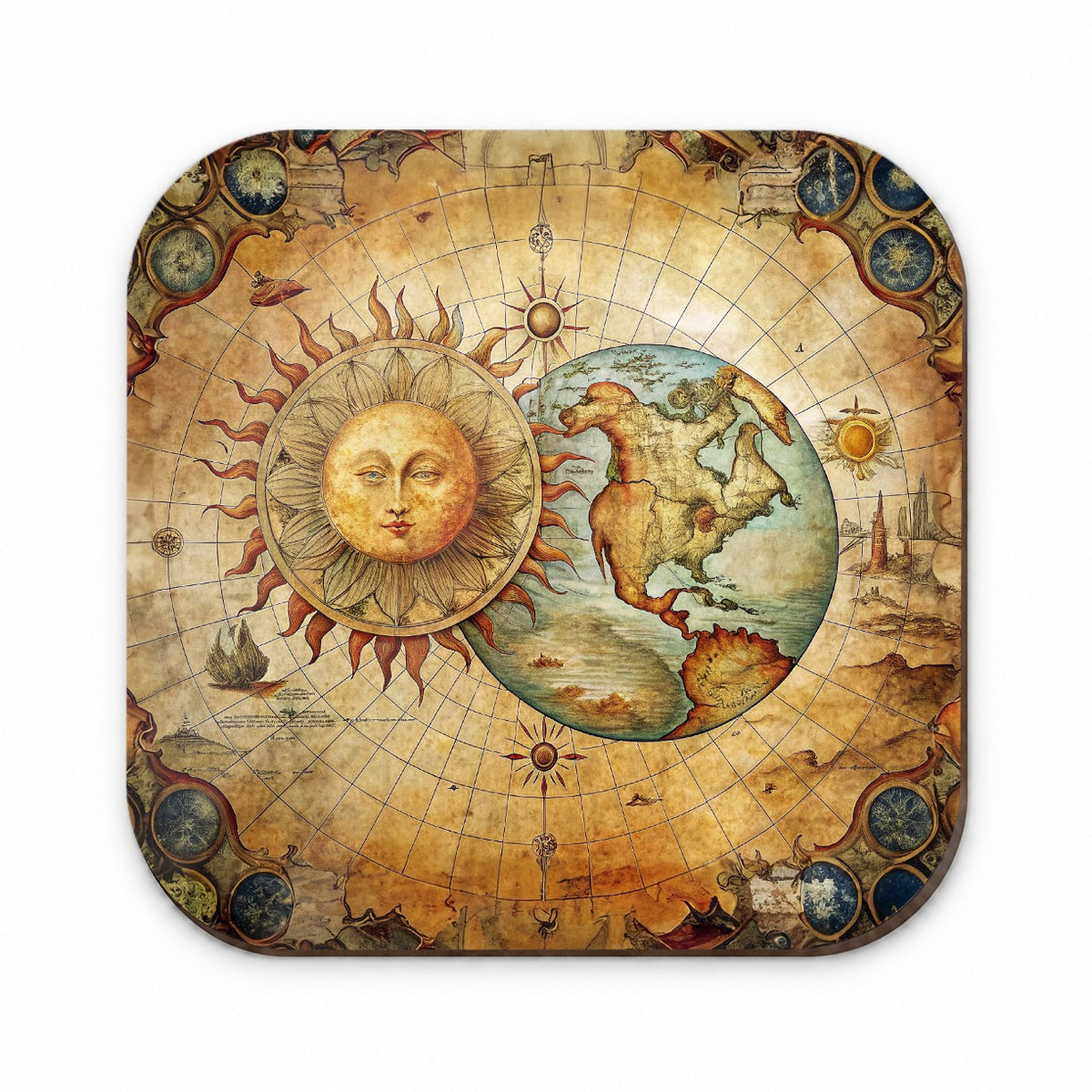 Vintage Sun Moon Map Fridge Magnet