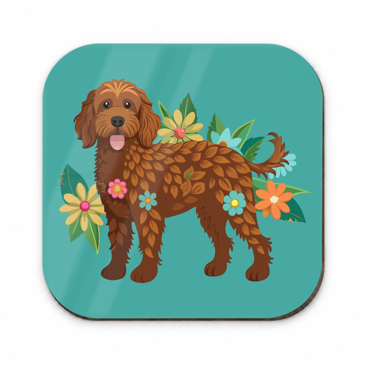 Brown Labradoodle Floral Motif Dog Fridge Magnet