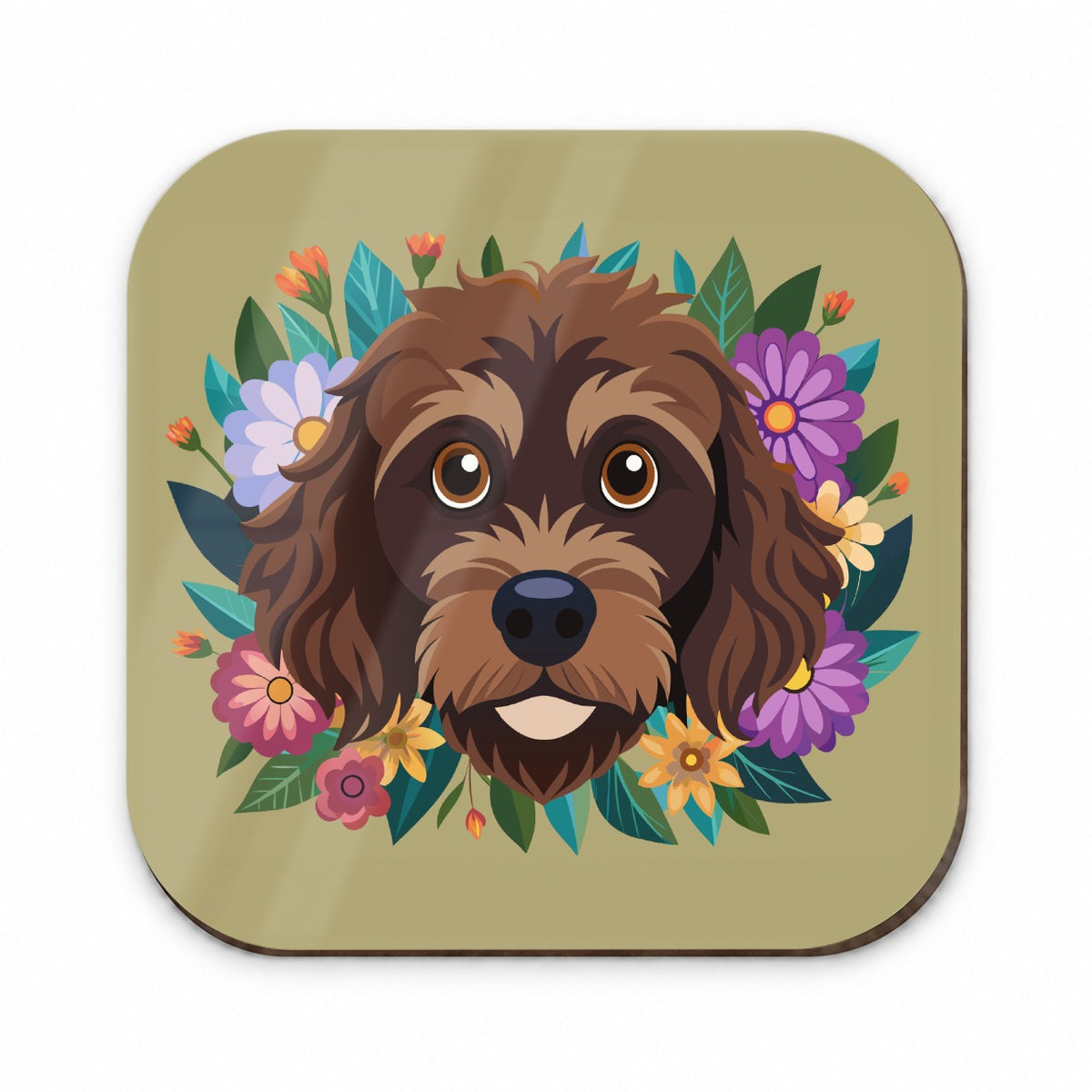 Brown Labradoodle Head Floral Motif Dog Cute Fridge Magnet