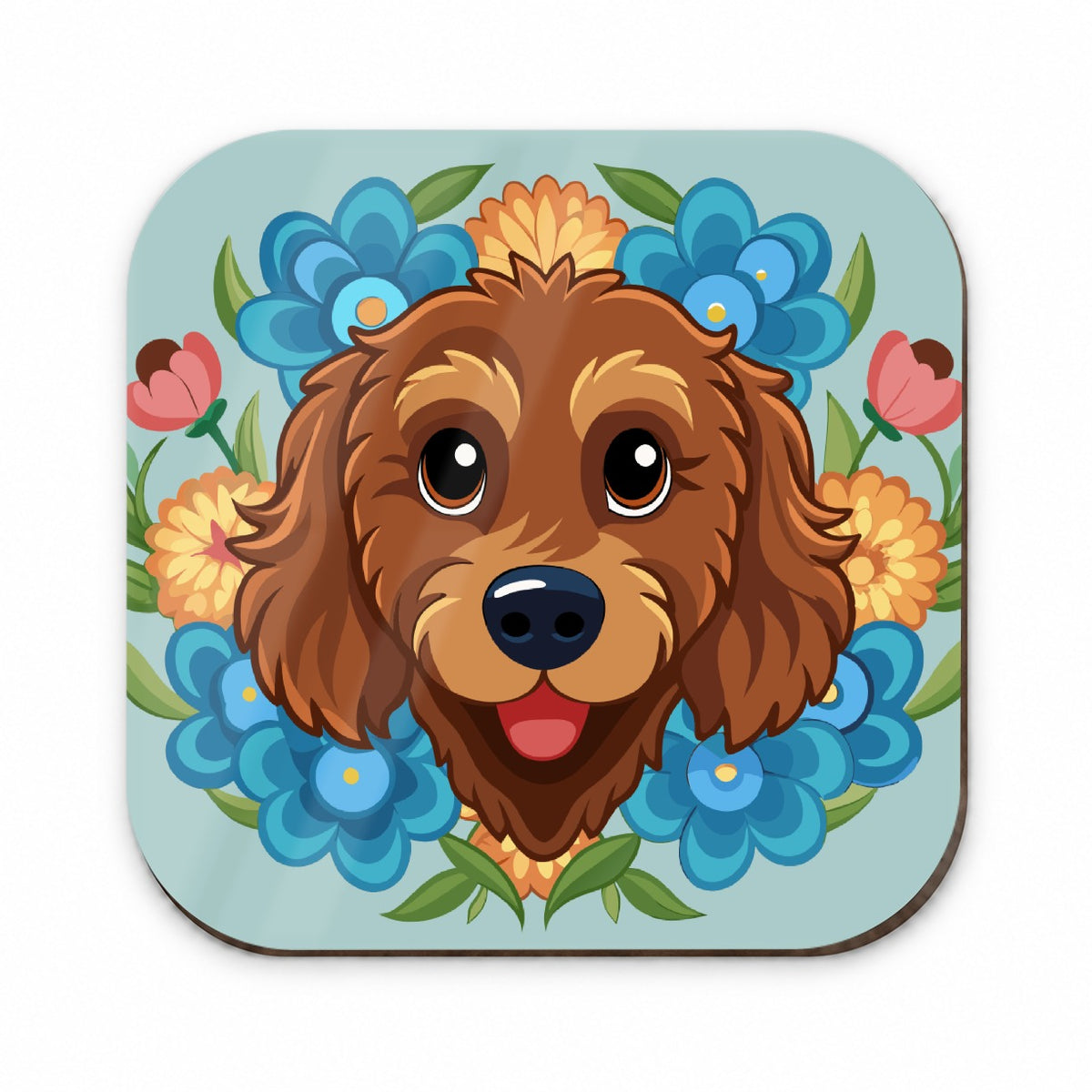Brown Labradoodle Head Floral Motif Dog Fridge Magnet