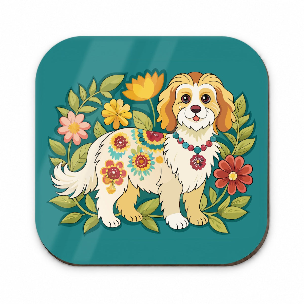 Cavachon Floral Motif Dog Cute Fridge Magnet