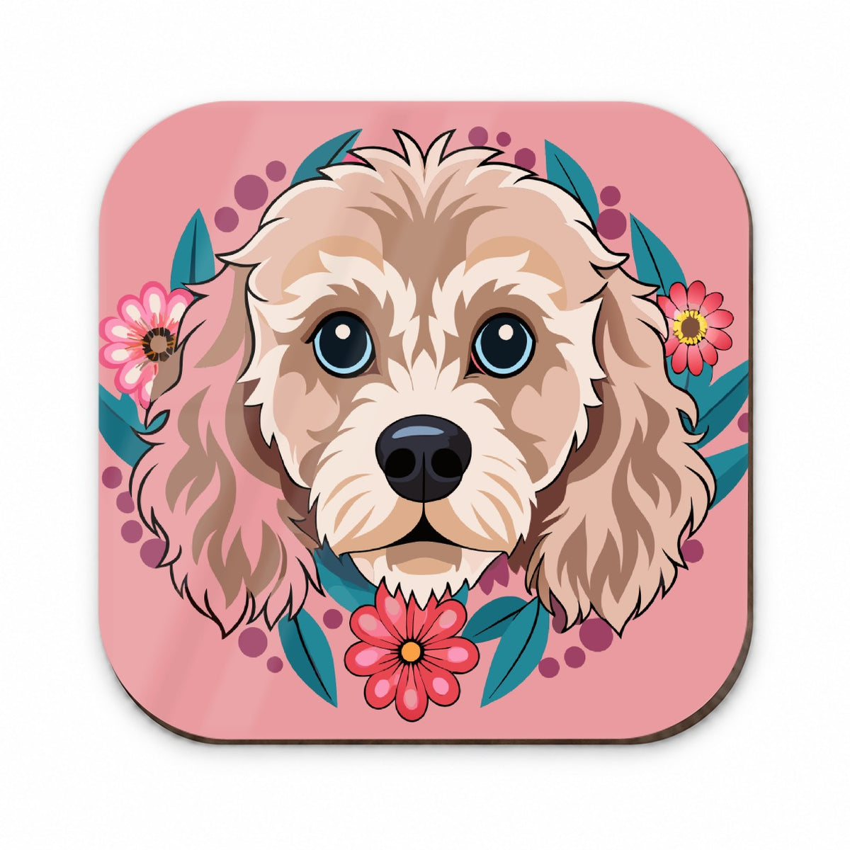 Cavapoo Head Floral Motif Pink Dog Fridge Magnet