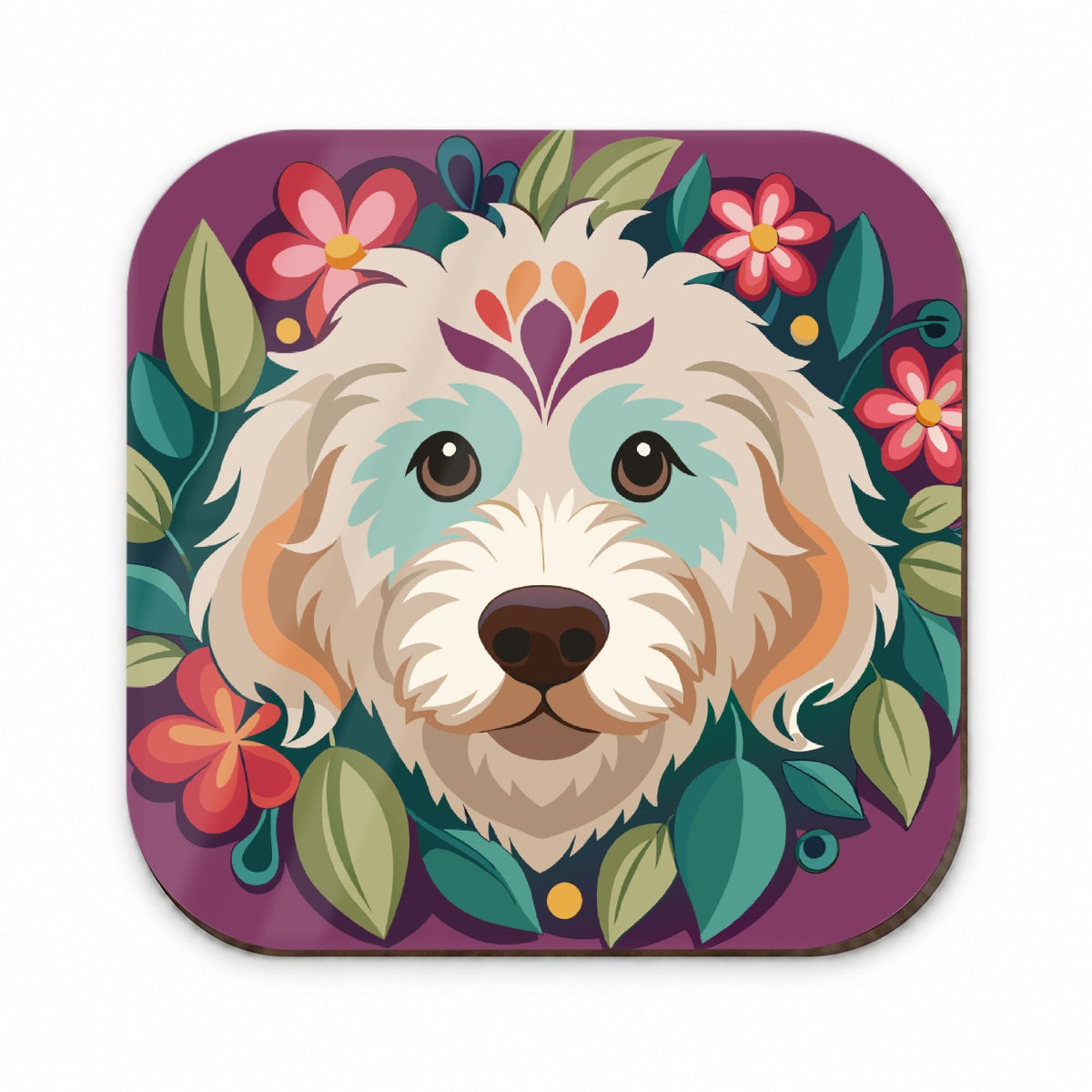 Labradoodle Head Floral Motif Purple Dog Fridge Magnet