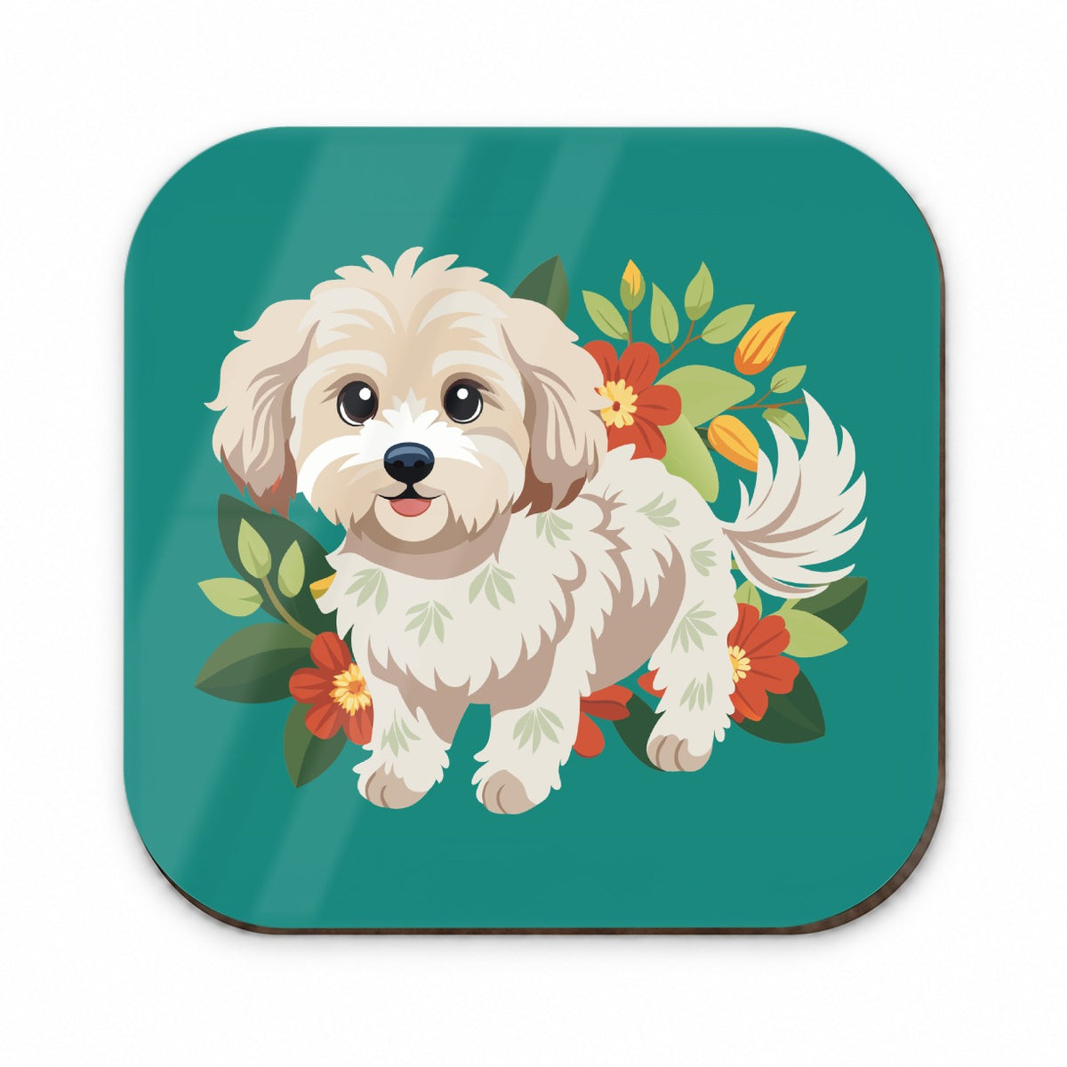 Maltipoo Floral Motif Dog Standing Fridge Magnet