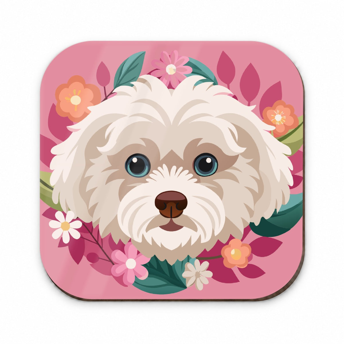 Maltipoo Head Floral Motif Pink Dog Fridge Magnet