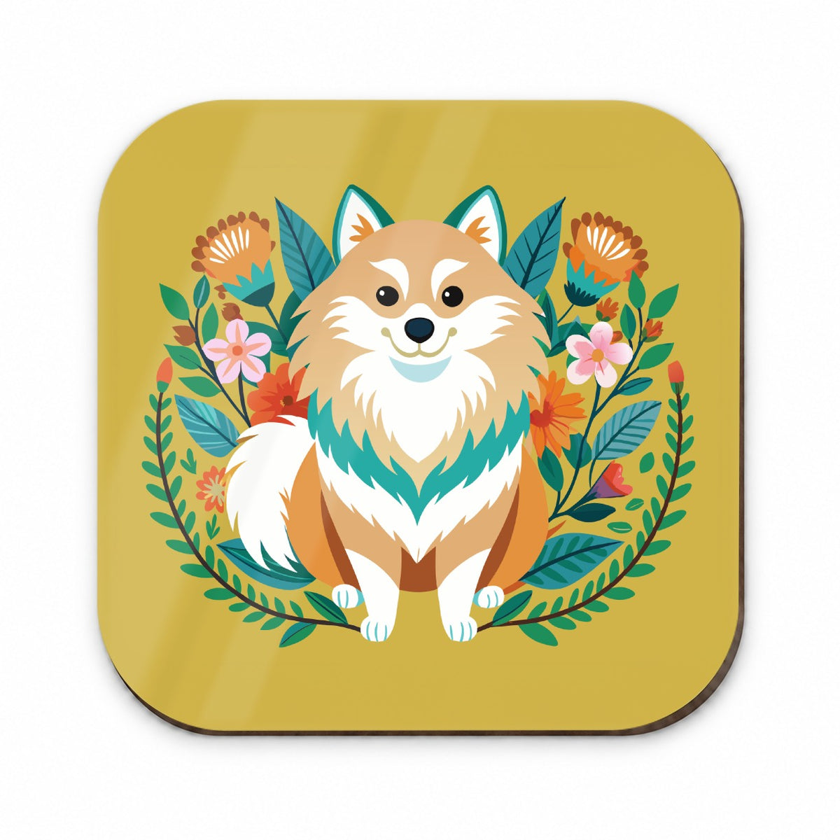 Pomsky Floral Motif Dog Fridge Magnet
