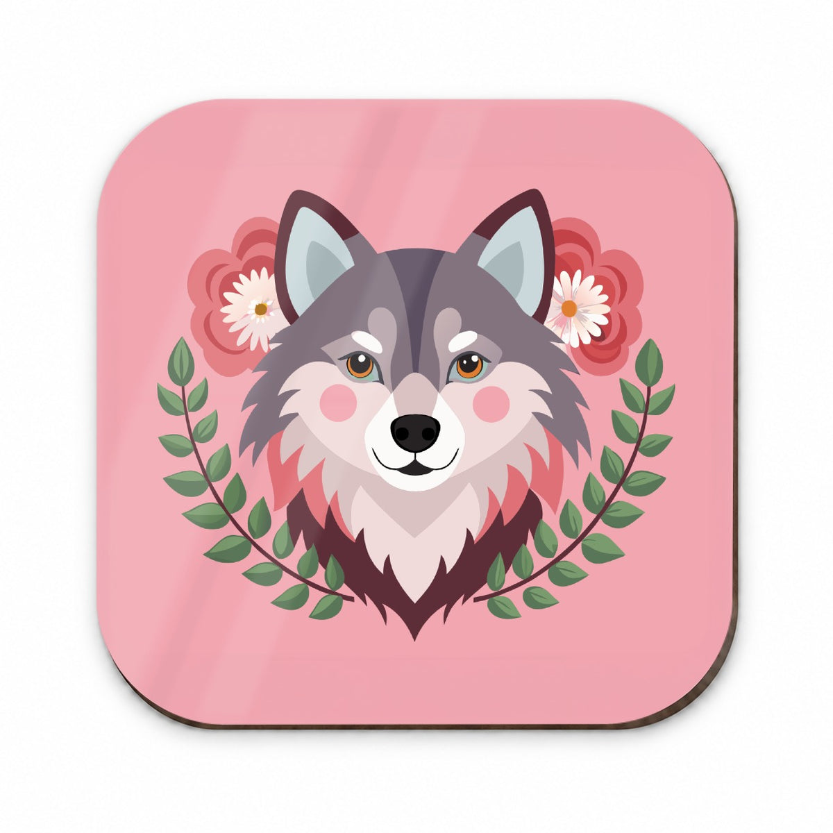Pomsky Head Floral Motif Pink Cute Dog Fridge Magnet