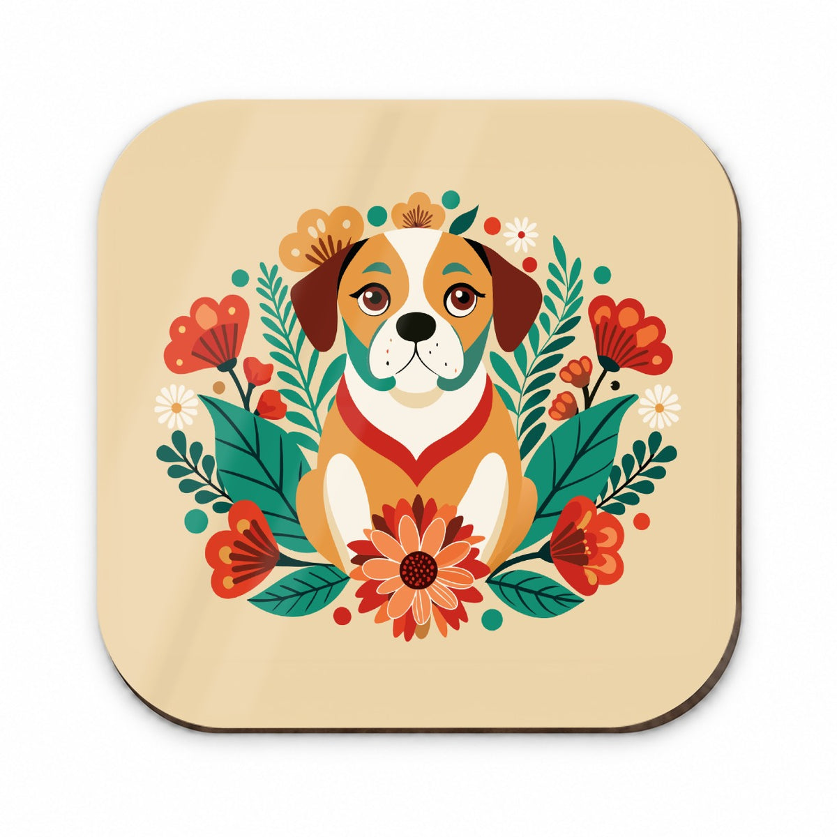 Puggle Floral Motif Dog Fridge Magnet