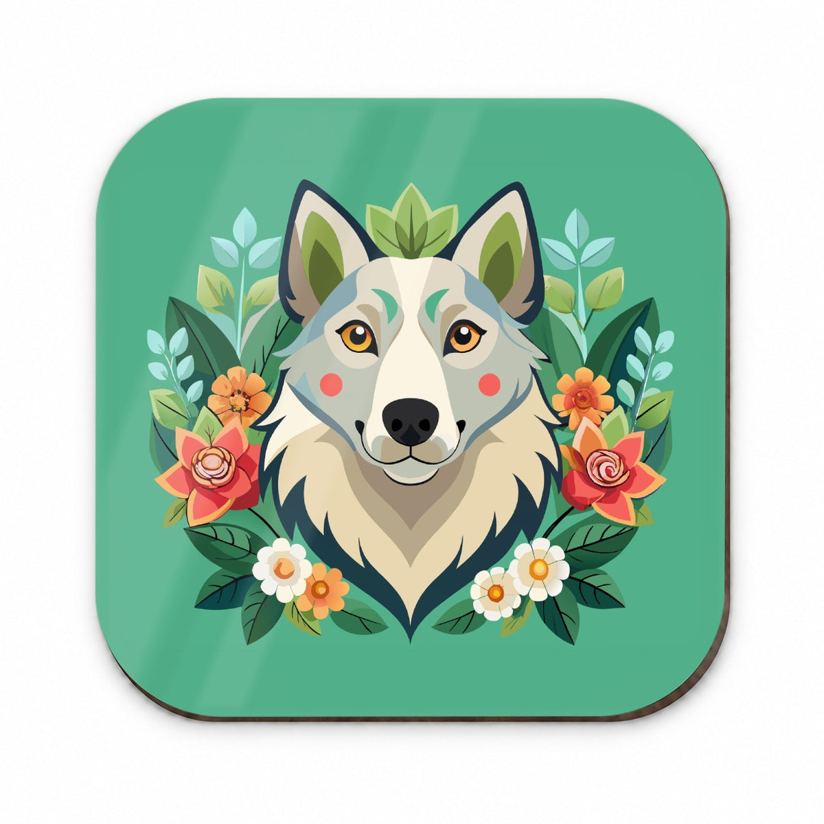 Siberian Retriever Head Floral Motif Green Dog Fridge Magnet