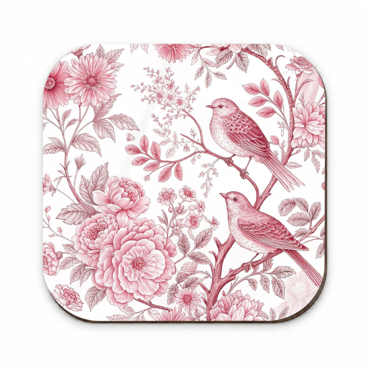 Pink On White Toile With Birds Fridge Magnet