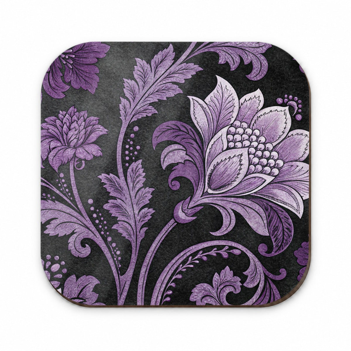 Purple Damask On Black Fridge Magnet