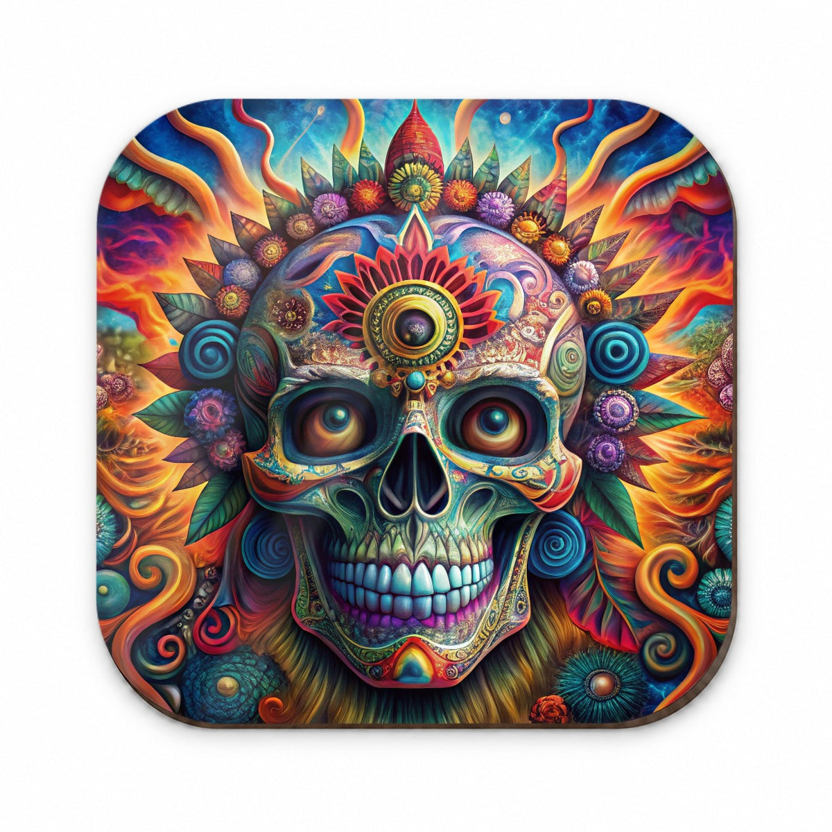 Psychedelic Day of the Dead Skull Vibrant Colors Fridge Magnet