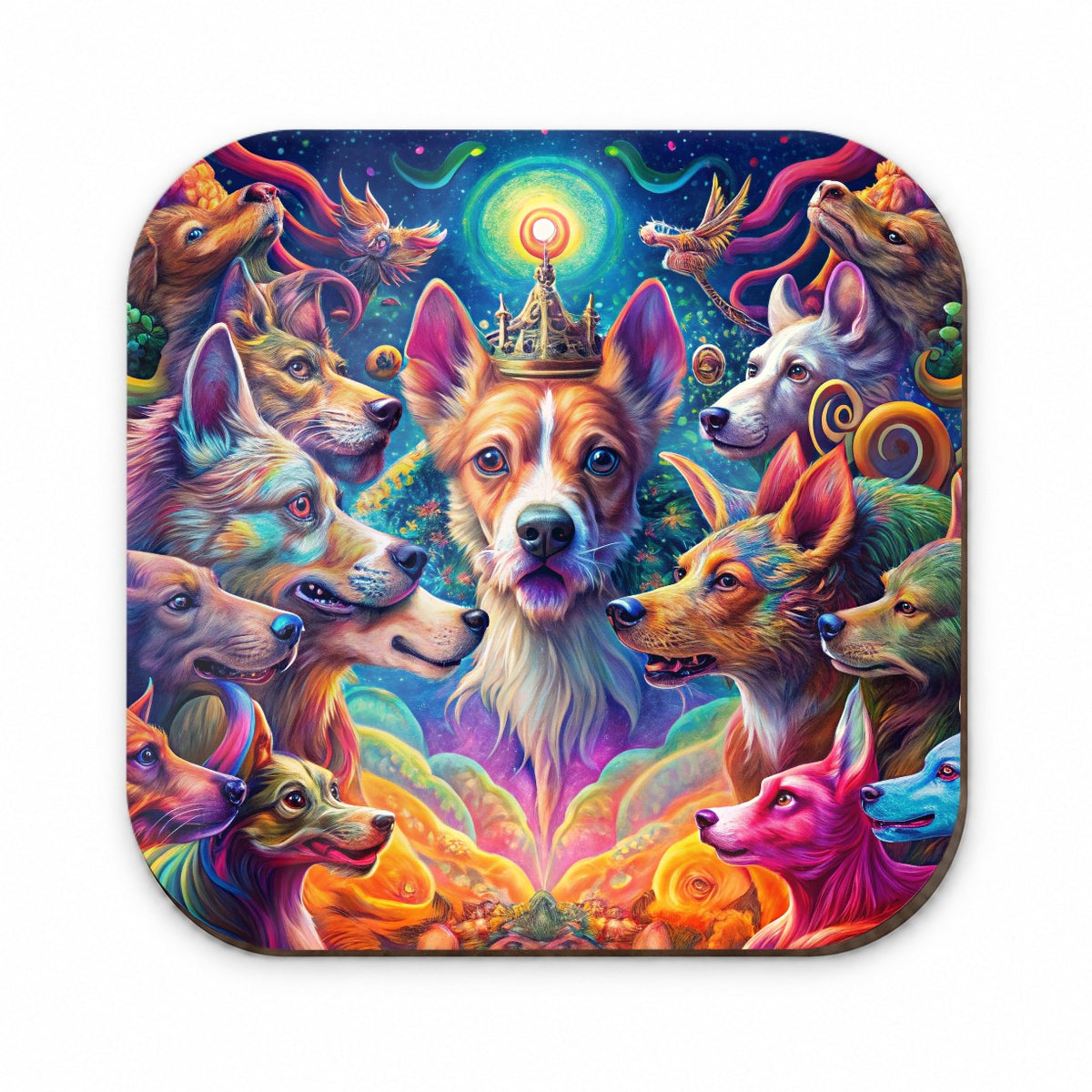 Psychedelic Lots of Dogs Vibrant Colors Fridge Magnet