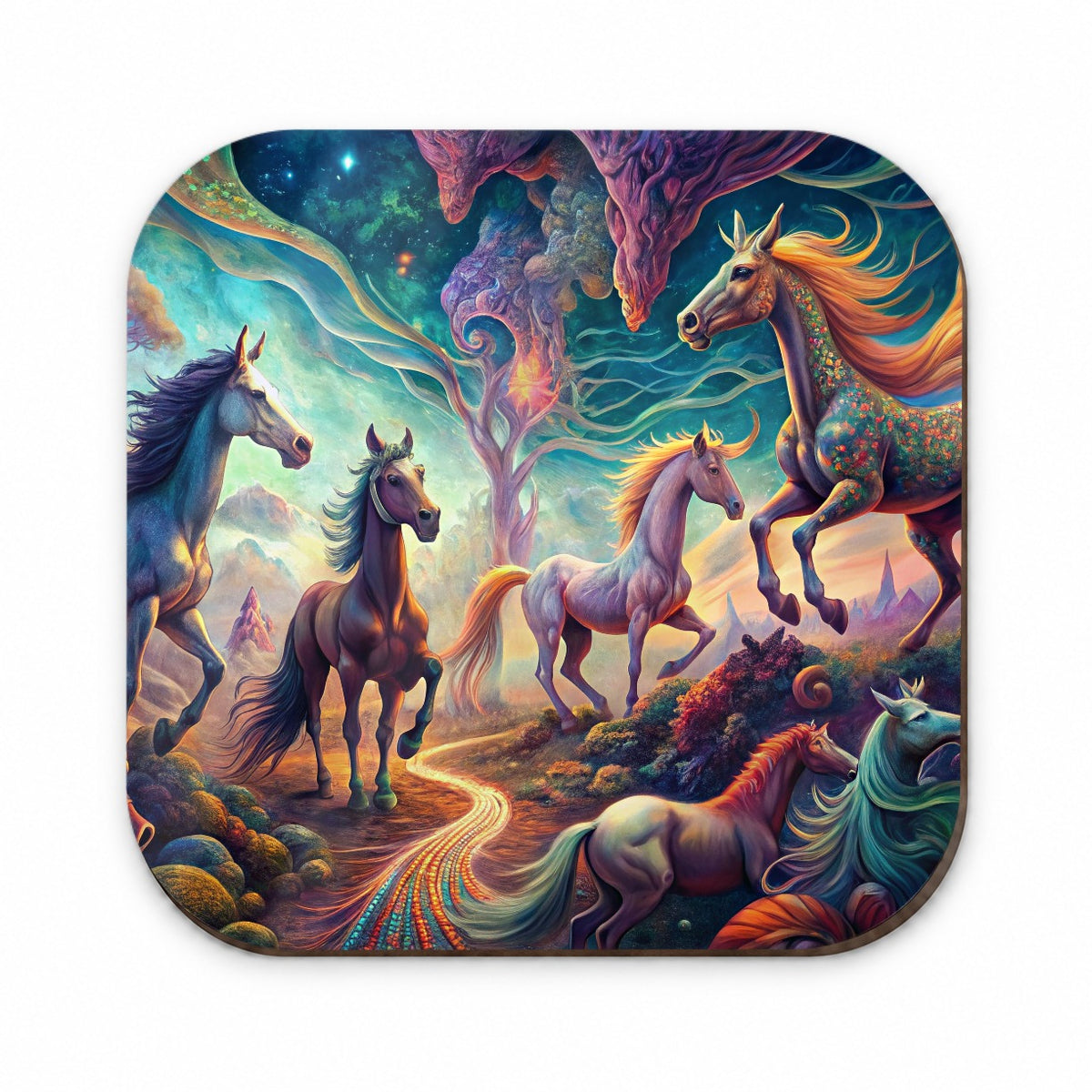 Psychedelic Lots of Horses Vibrant Colors Fridge Magnet