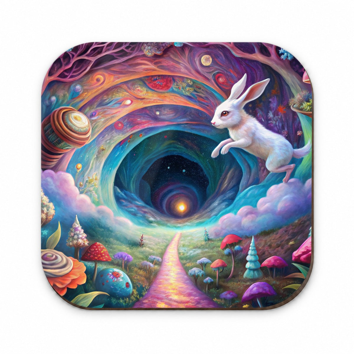Psychedelic Wonderland White Rabbit Going Down The Hole Fridge Magnet