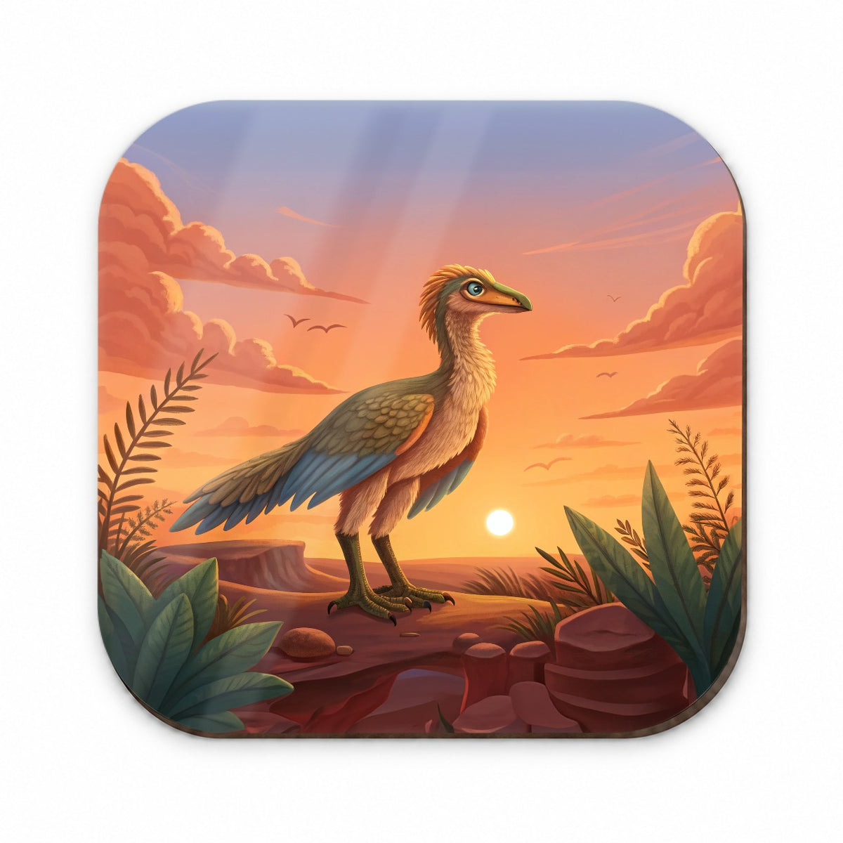 Archaeopteryx Standing Sunset Dinosaur Fridge Magnet