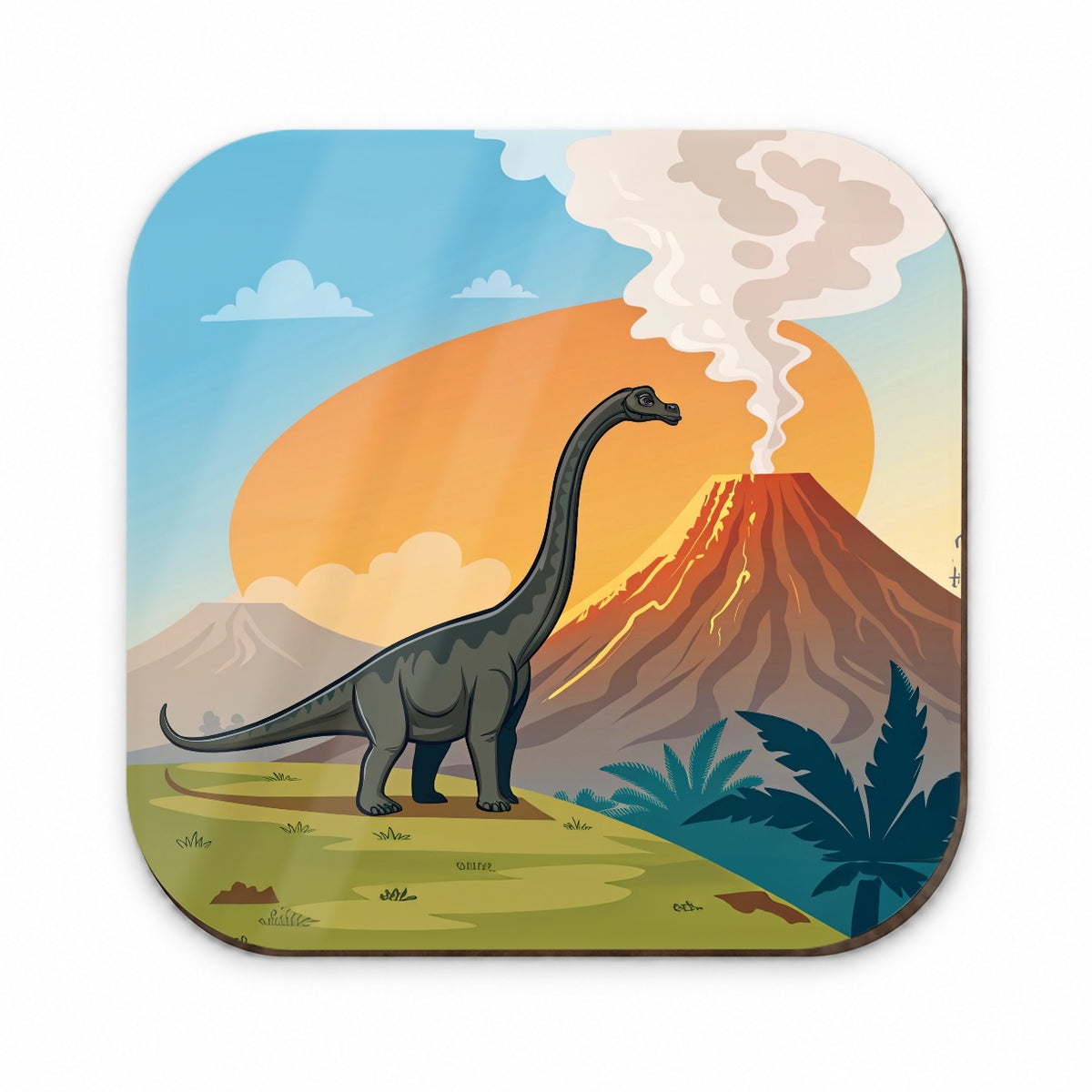 Brachiosaurus Volcano Colorful Dinosaur Fridge Magnet