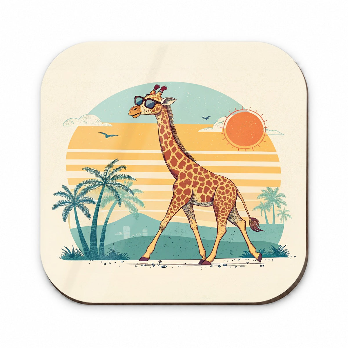 Cool Giraffe Wearing Sunglasses Retro Illustration Sun Fridge Magnet