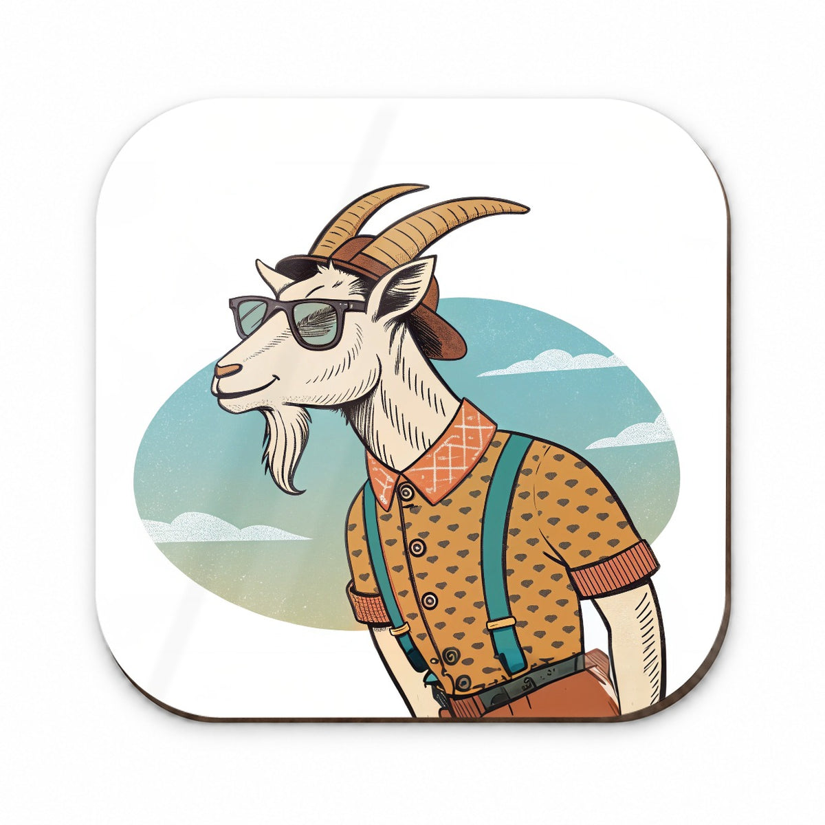 Cool Goat Wearing Sunglasses Retro Illustration Fridge Magnet