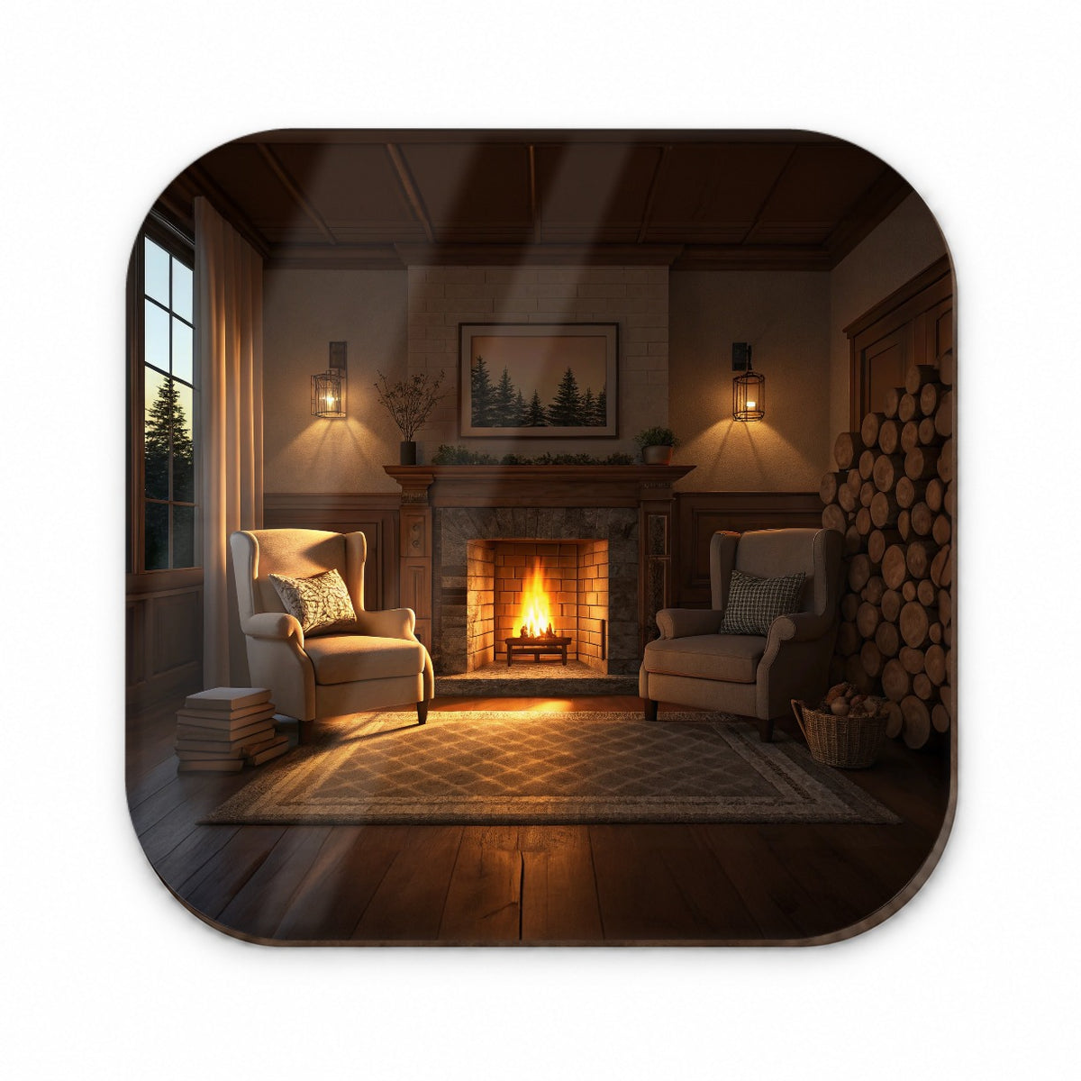 Cozy Fireplace Scene Fridge Magnet