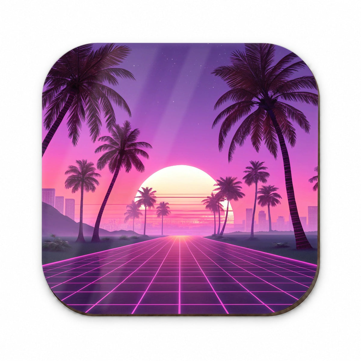 Neon Pinks Purples Palm Trees Sun Setting Fridge Magnet