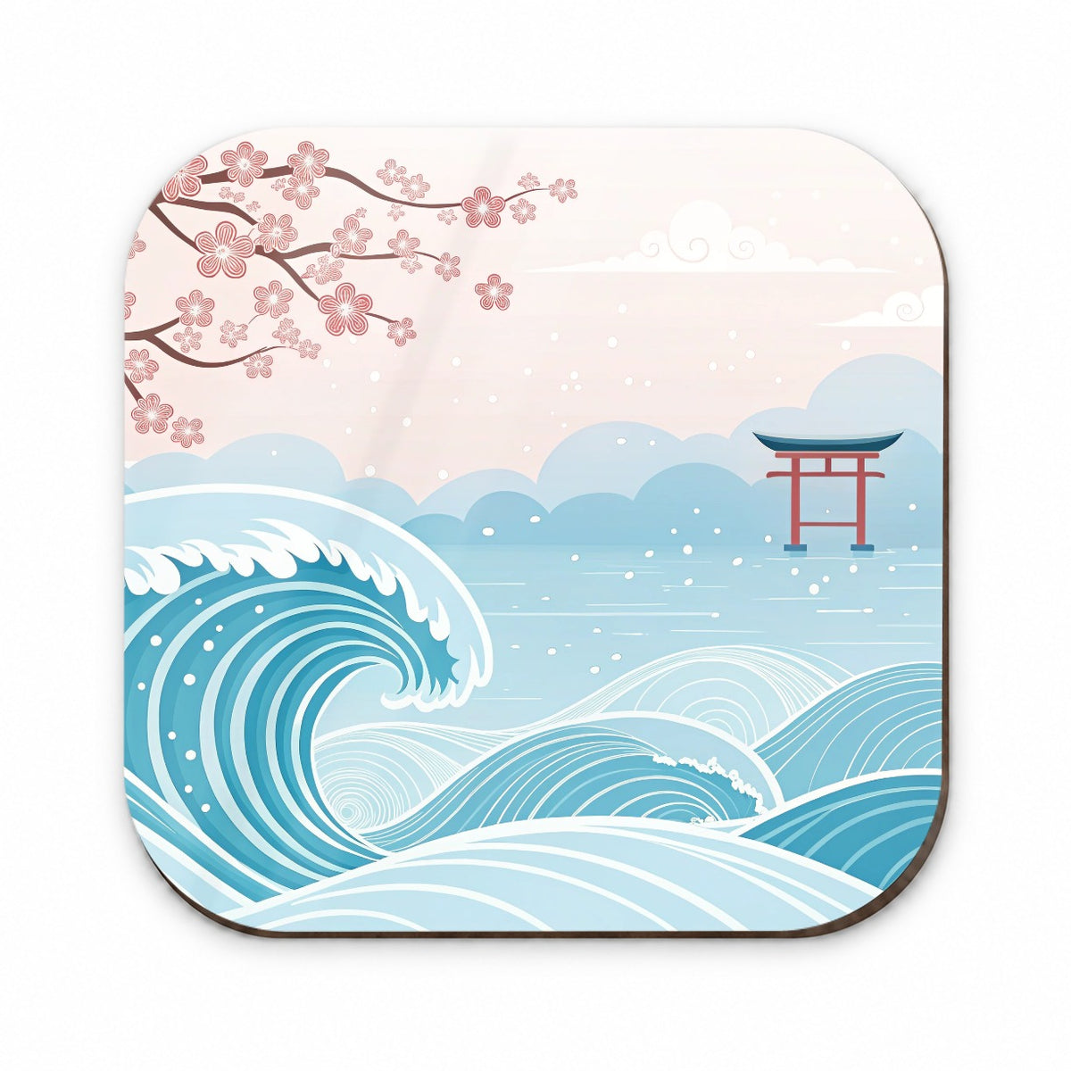 Ocean Waves Japanese Style Drawing Cherry Blossoms Fridge Magnet