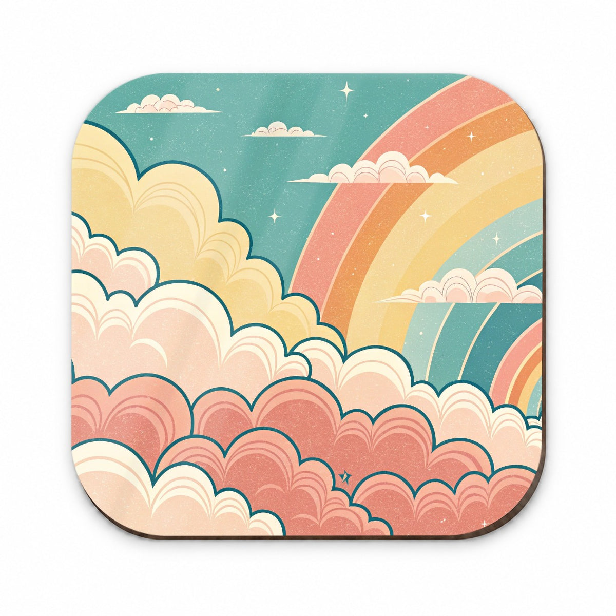 Repeating Puffy Clouds Retro Cute Rainbow Fridge Magnet