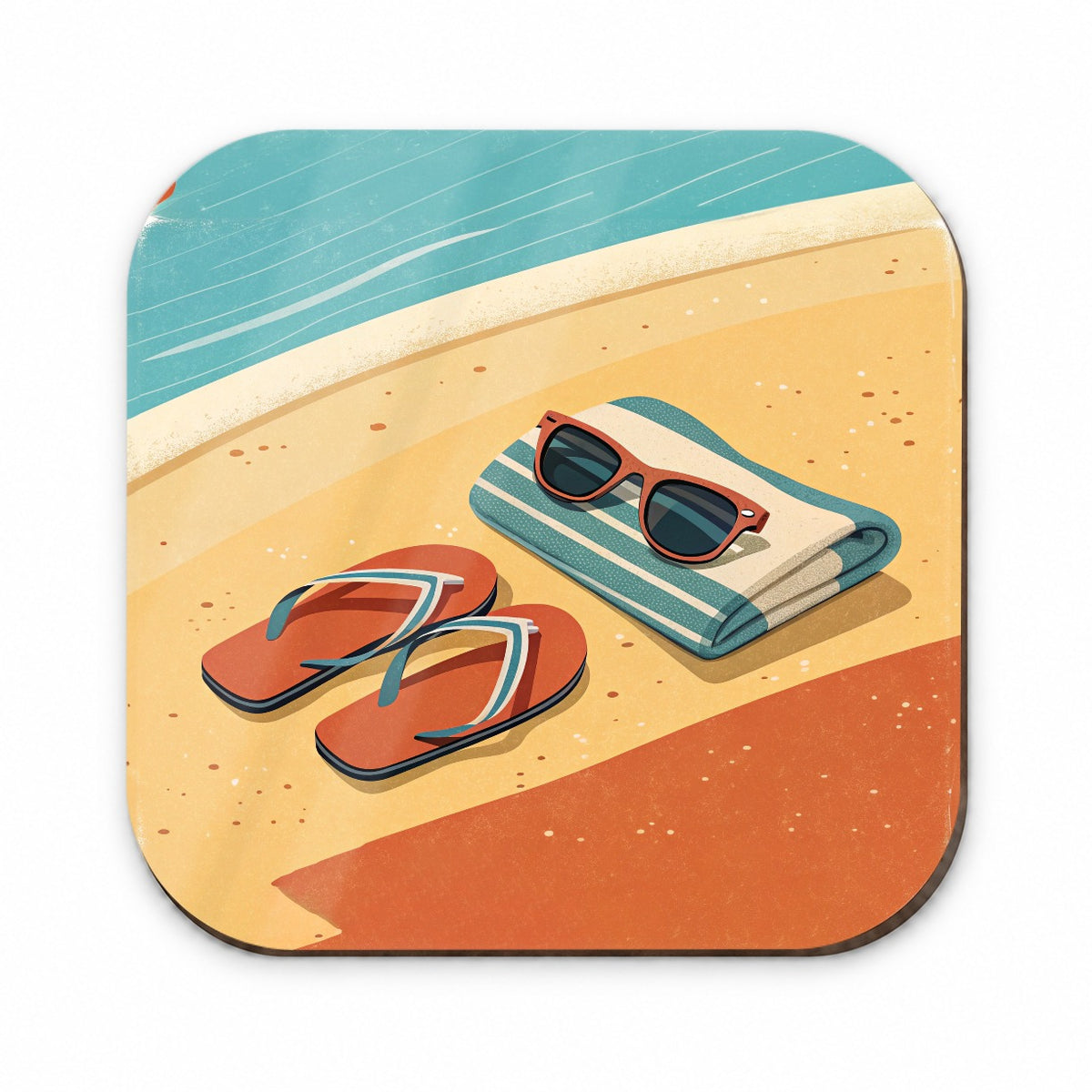 Retro Sunglasses Flip Flops Towel On Sand Beach Ocean Fridge Magnet