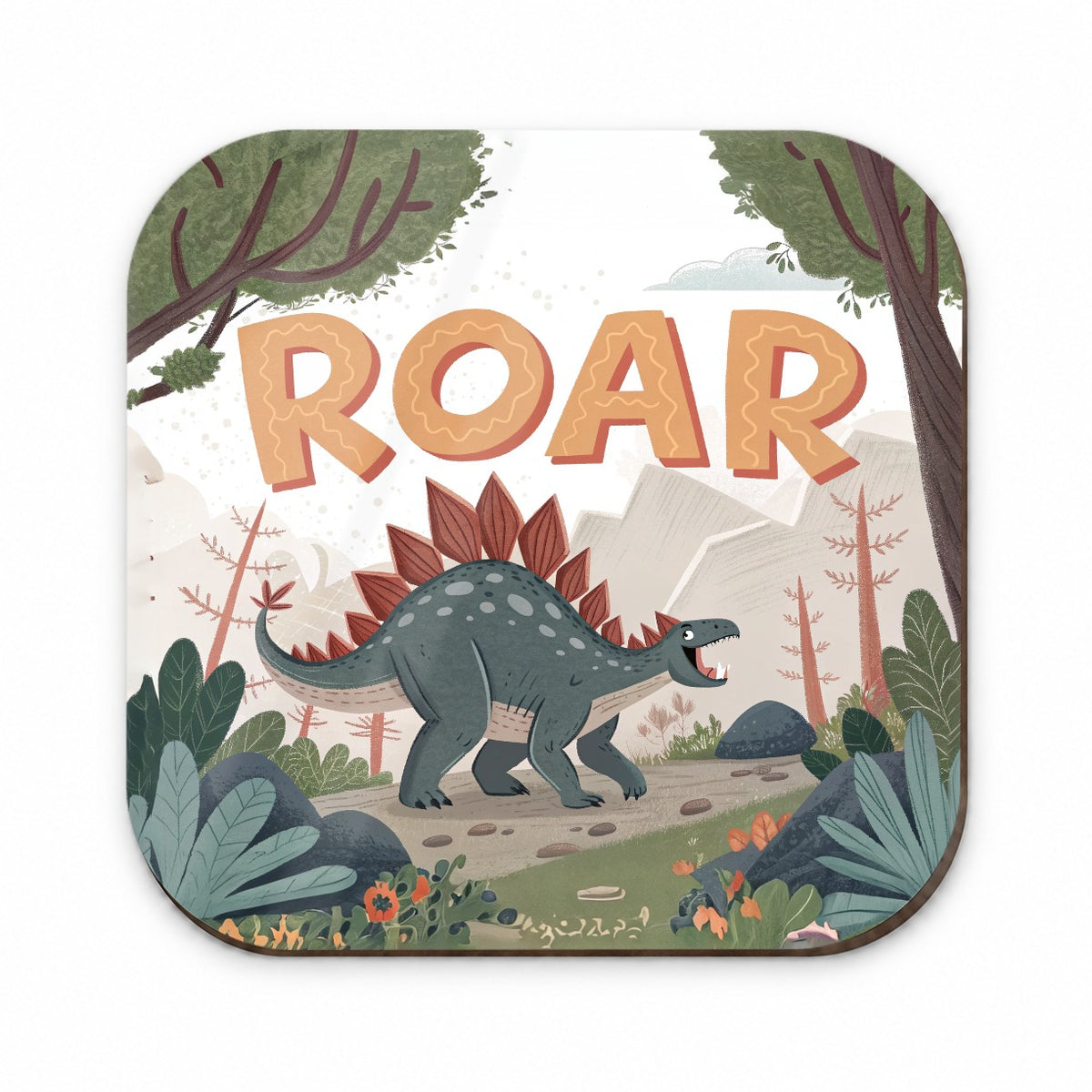 Stegosaurus With Roar Bold Text Dinosaur Fridge Magnet