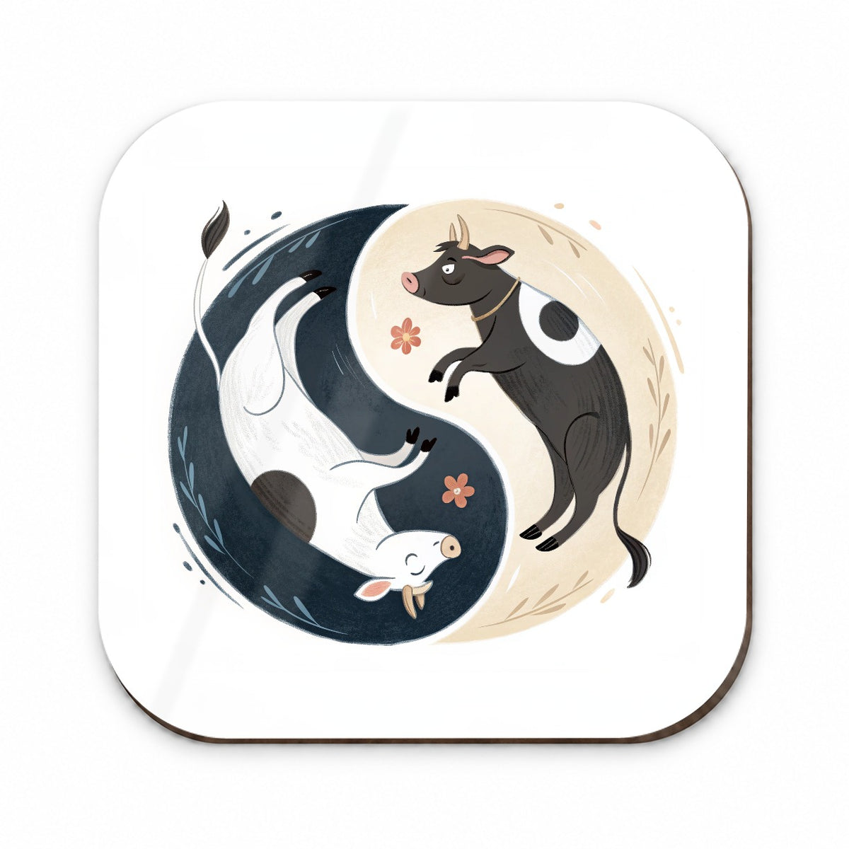 Two Cows Yin Yang Illustration Fridge Magnet