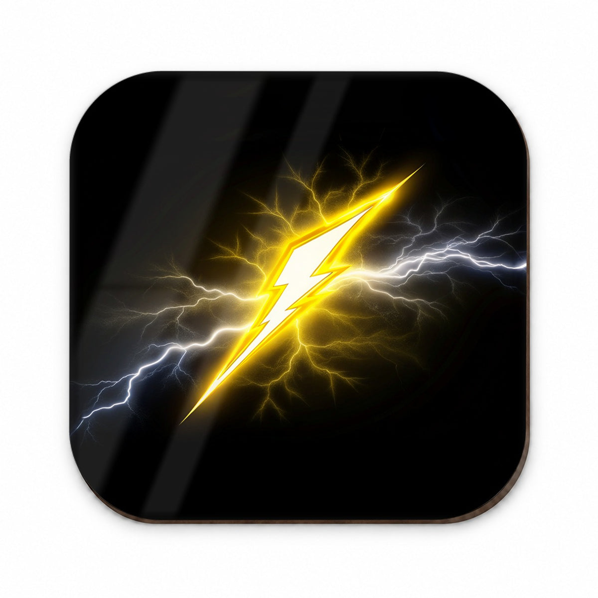 Yellow and White Lightning Bolt On Black Fridge Magnet