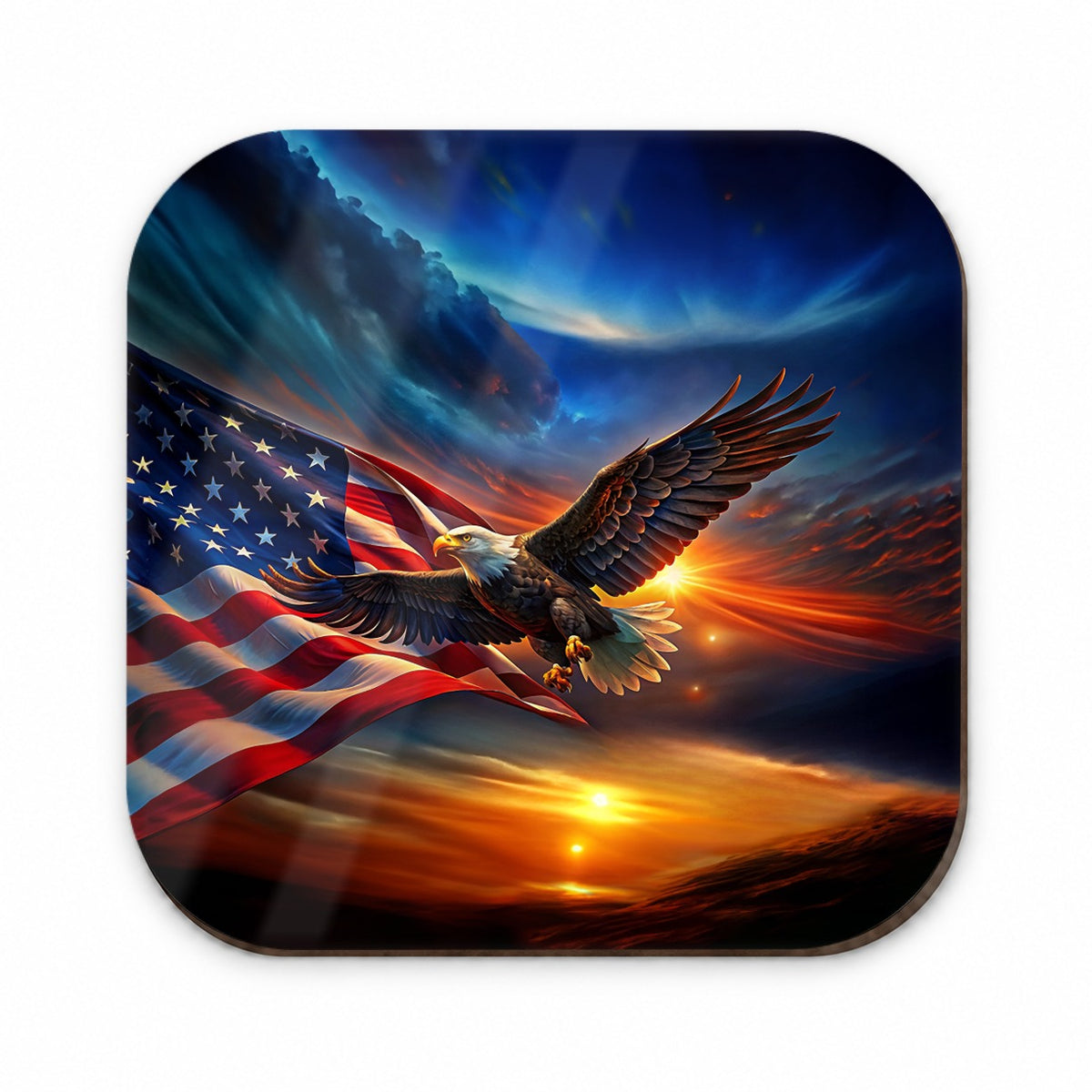 Awesome Patriotic American Flag and Flying Bald Eagle Fridge Magnet